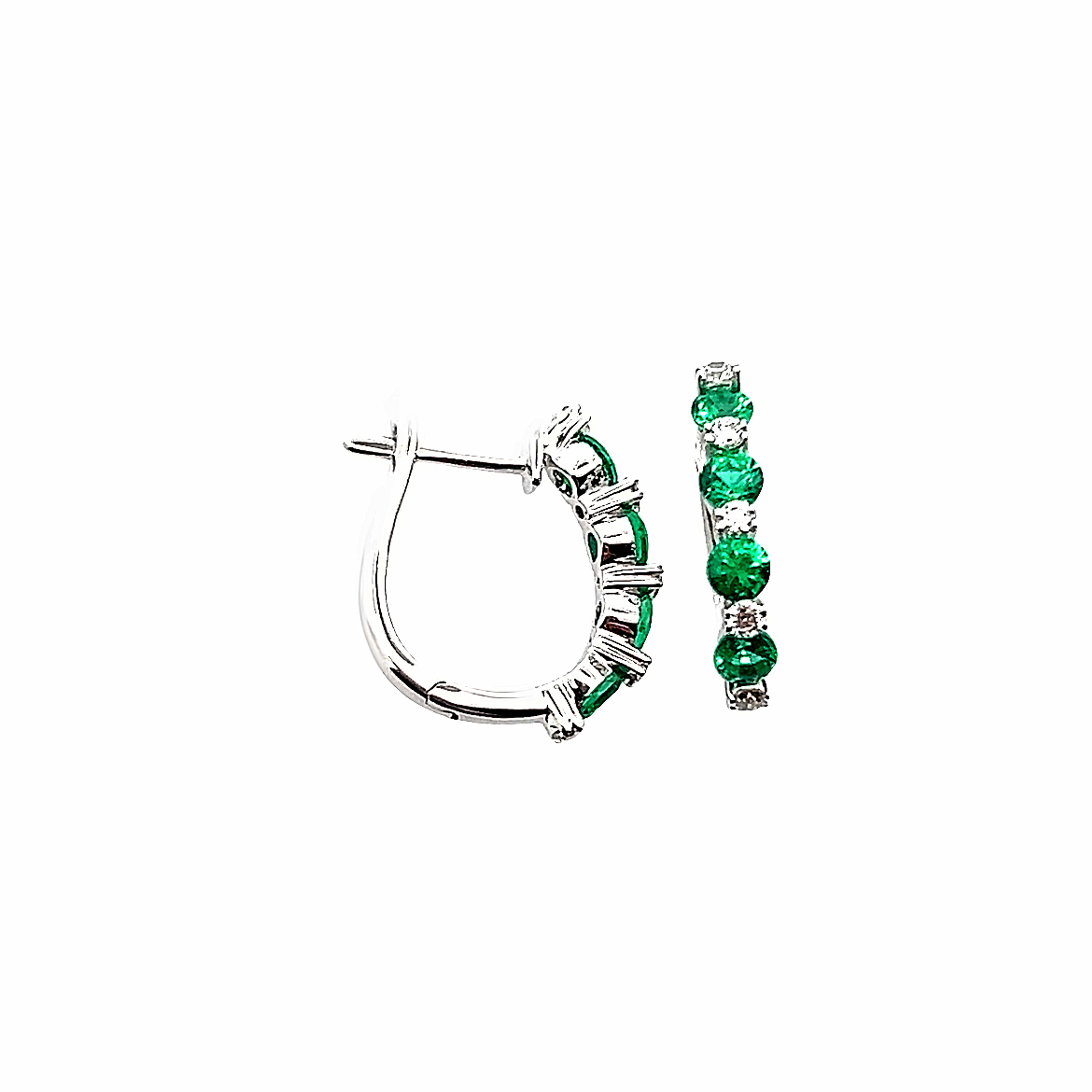 18 Carat White Gold Emerald  and Diamond Hoops