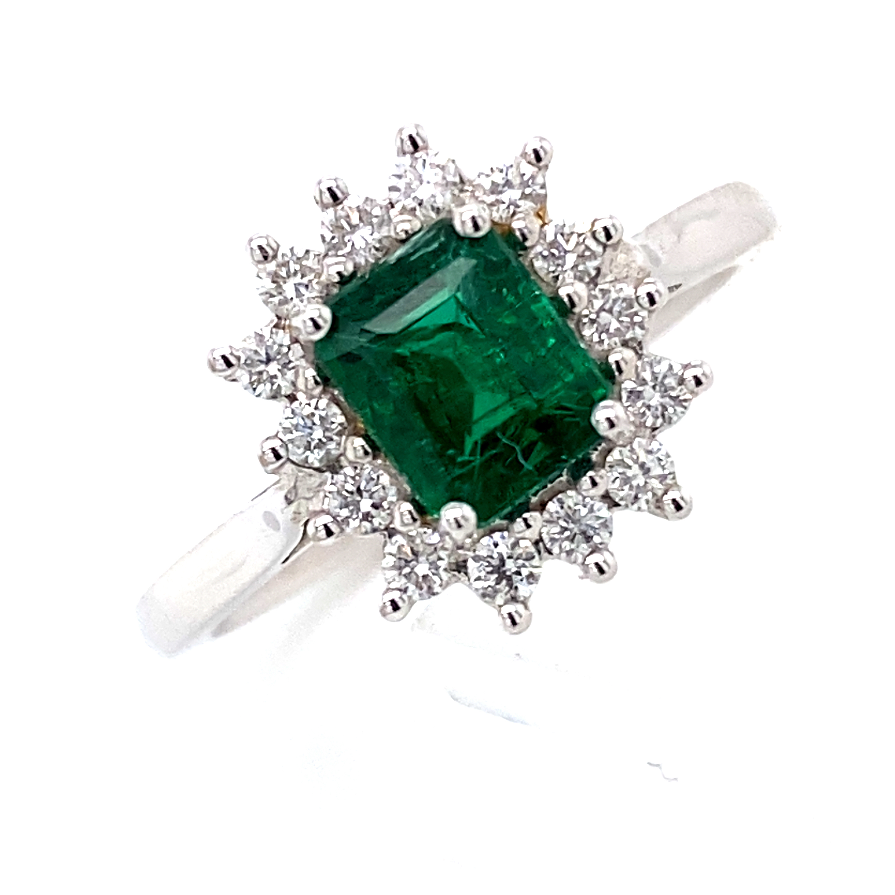 Emerald and Diamond ring in 18ct white gold