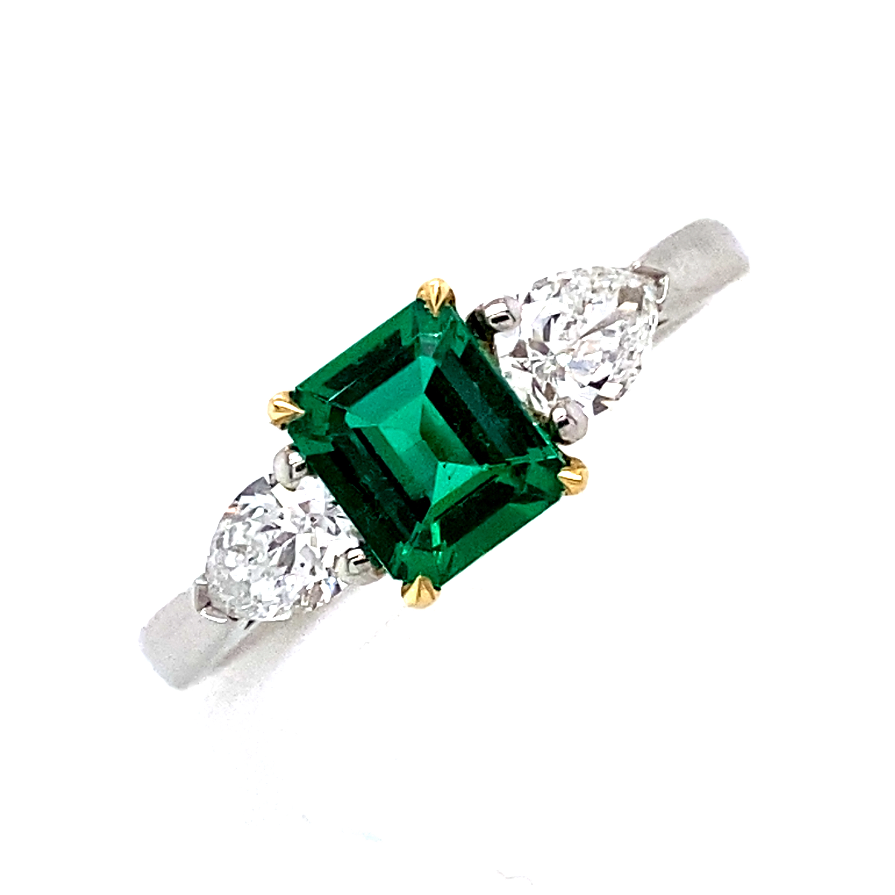 Columbian Emerald and pear shape Diamond ring