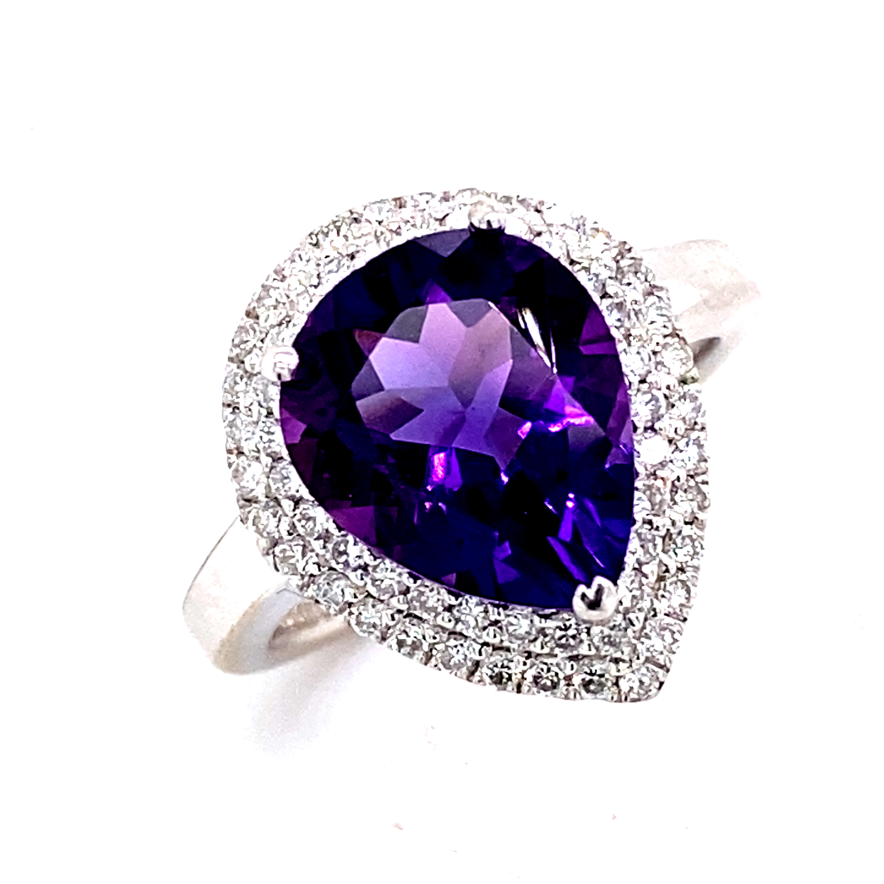 Pear shape Amethyst and Diamond ring in 18ct white gold