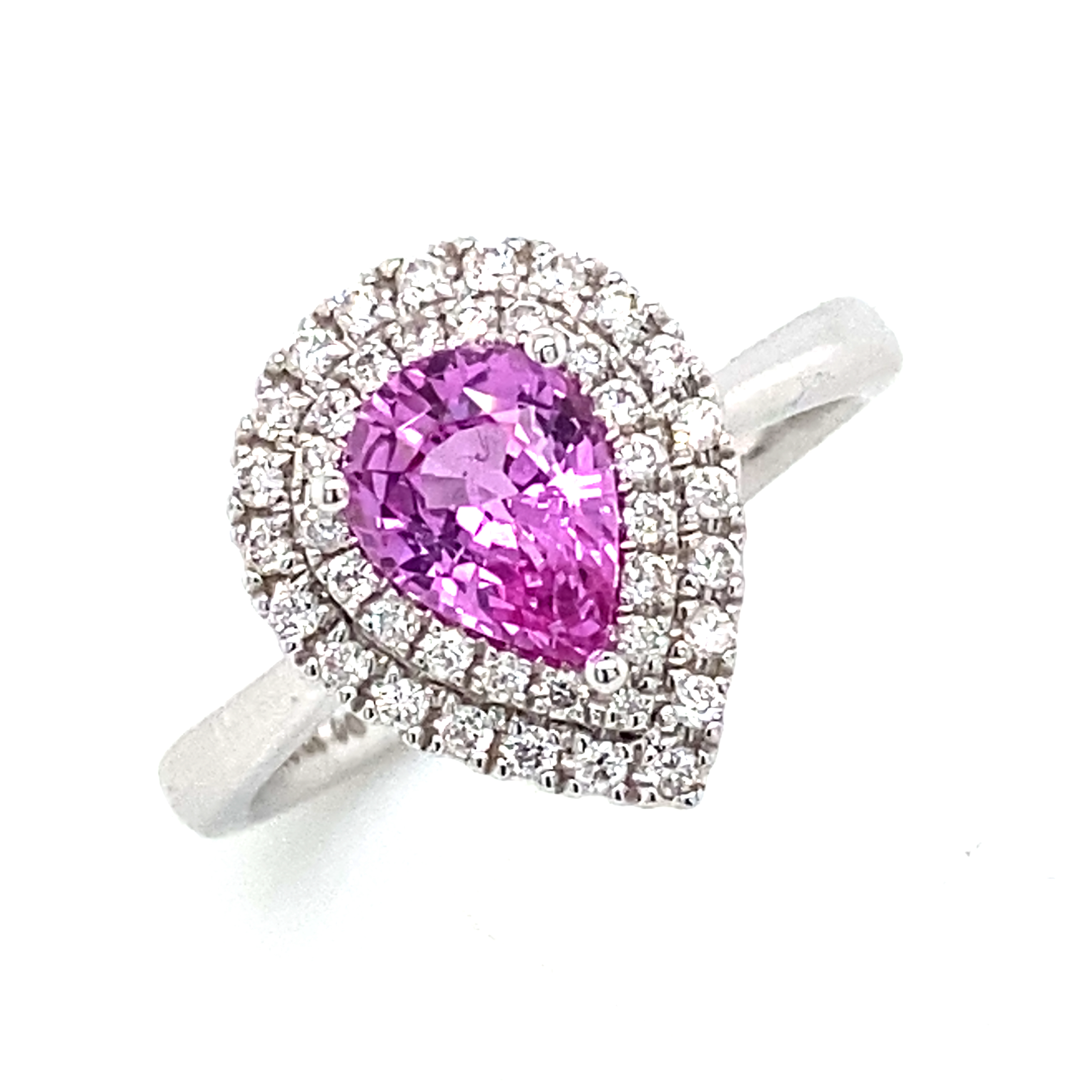 18 Carat White Gold Diamond and Pink Sapphire Halo  Ring