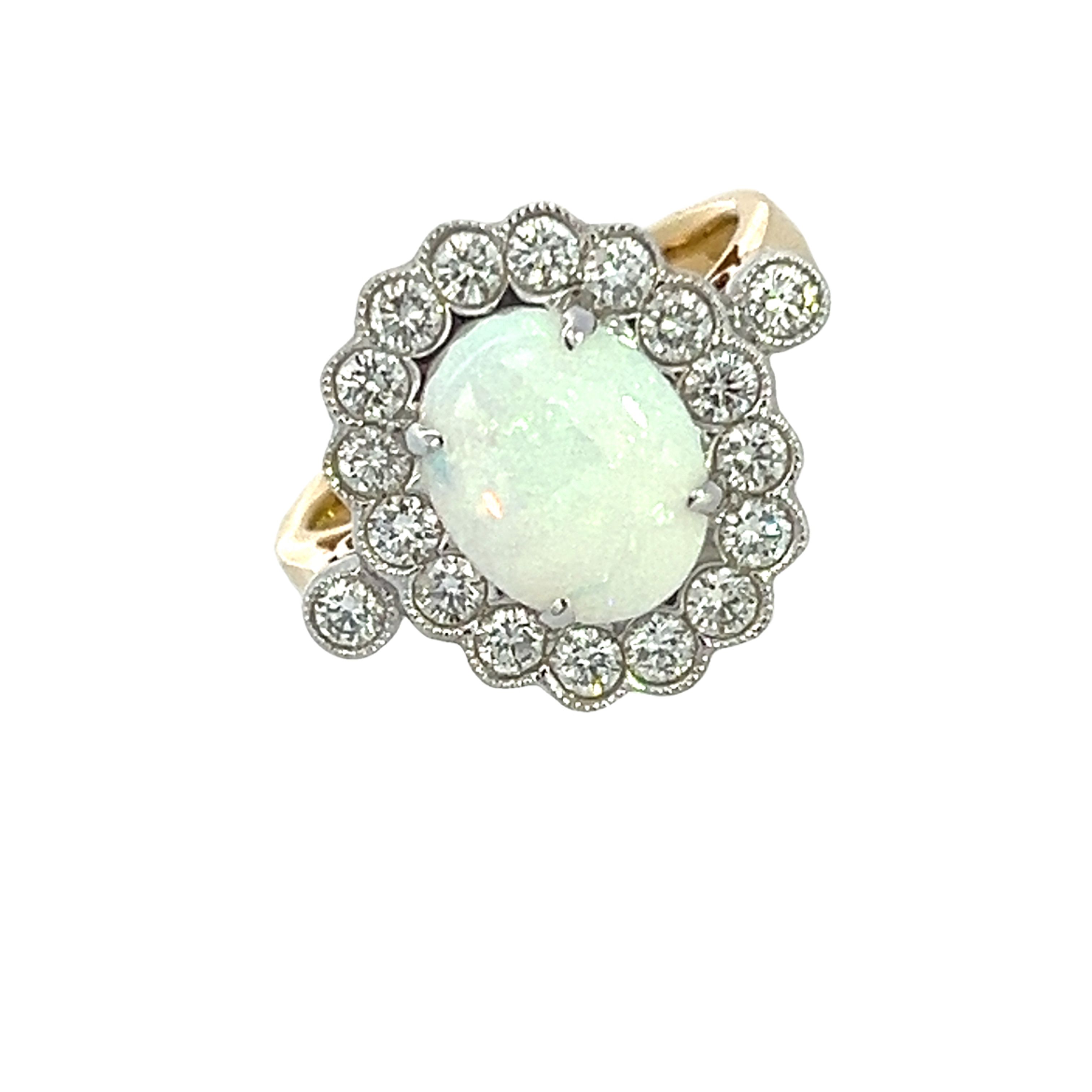 18 Carat White and Yellow Gold Opal and Diamond Ring