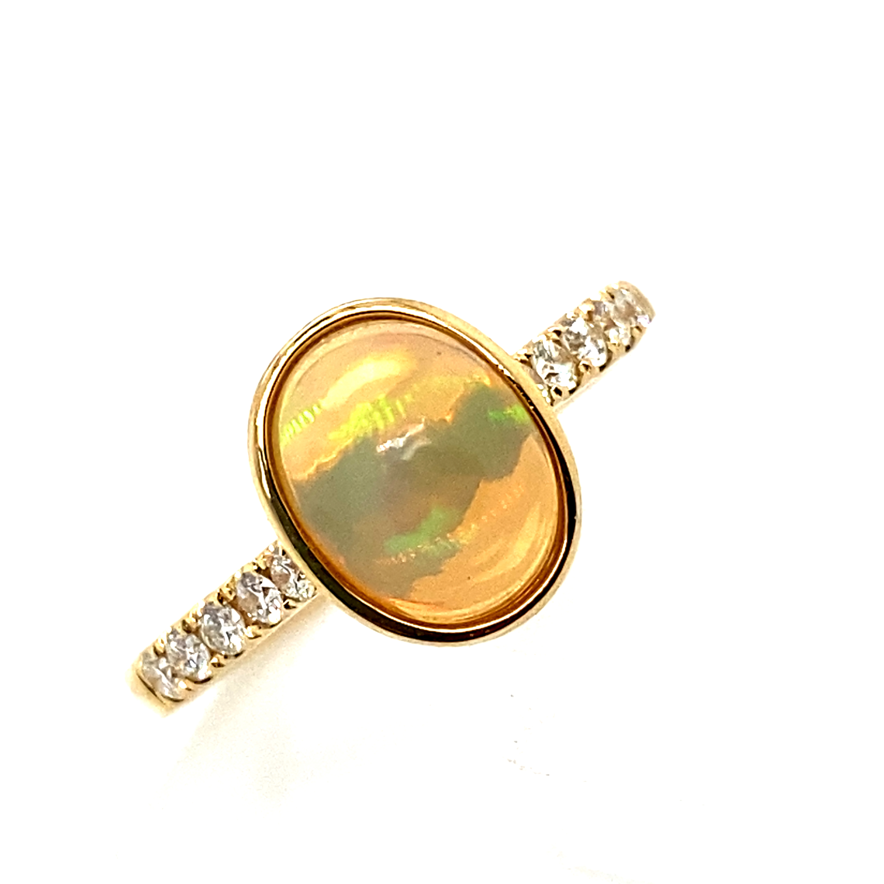 18 Carat Yellow Gold Opal and Diamond Ring