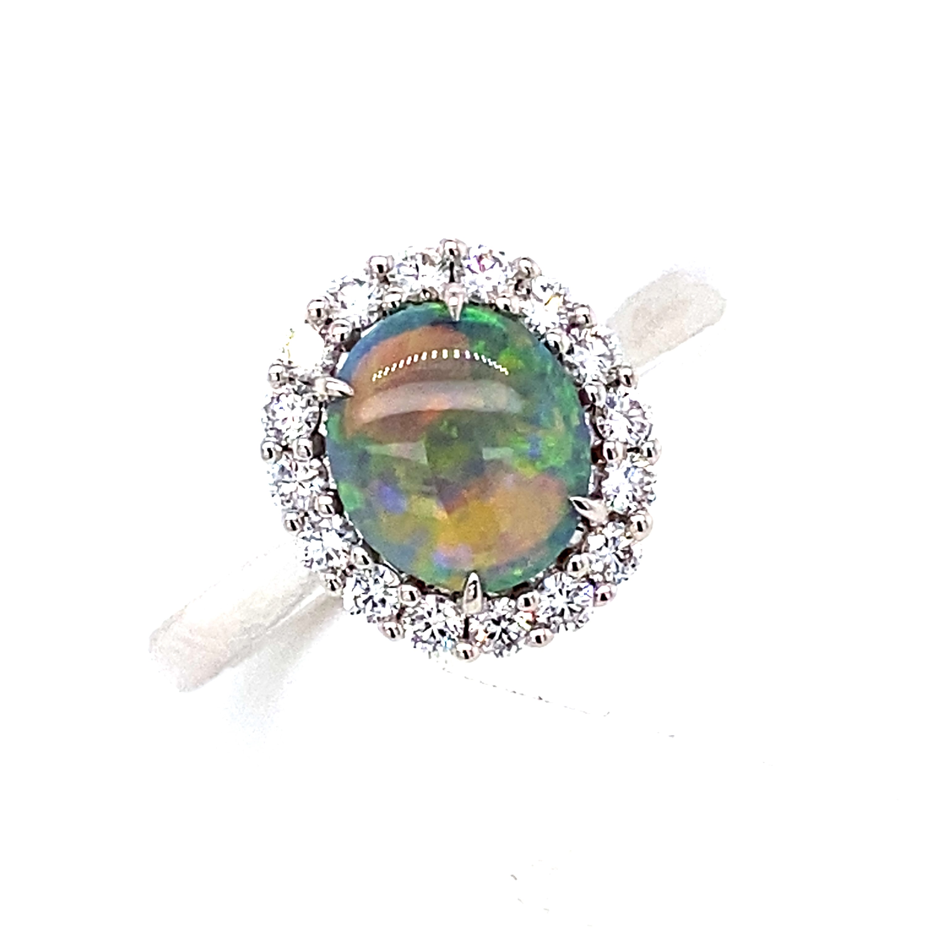 18  Carat White Gold, Black Opal and Diamond Ring