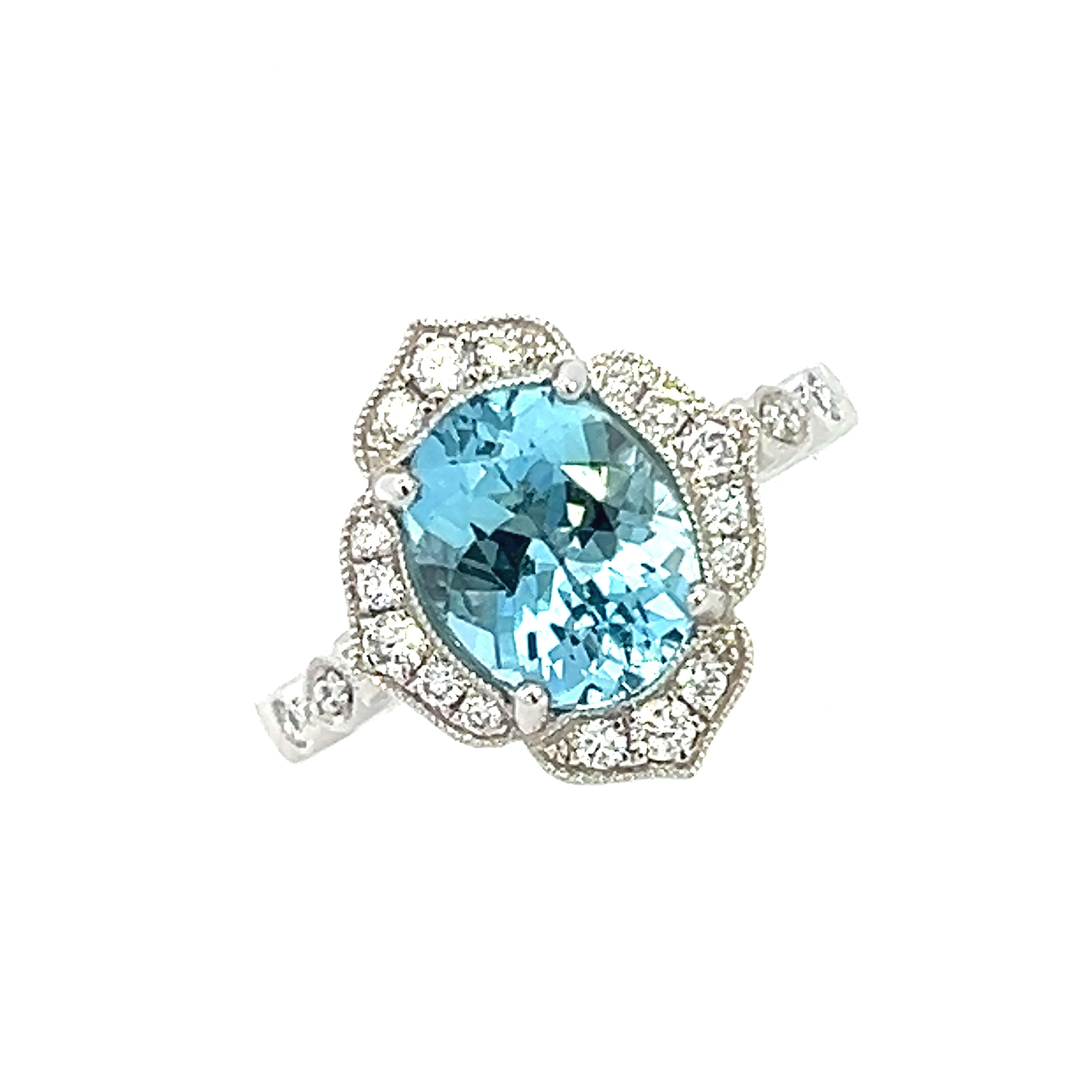 Aquamarine and Diamond Vintage Style ring