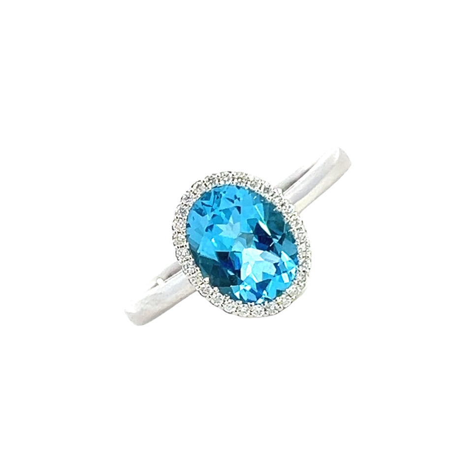 Blue Topaz and Diamond Ring in 18 Carat White Gold