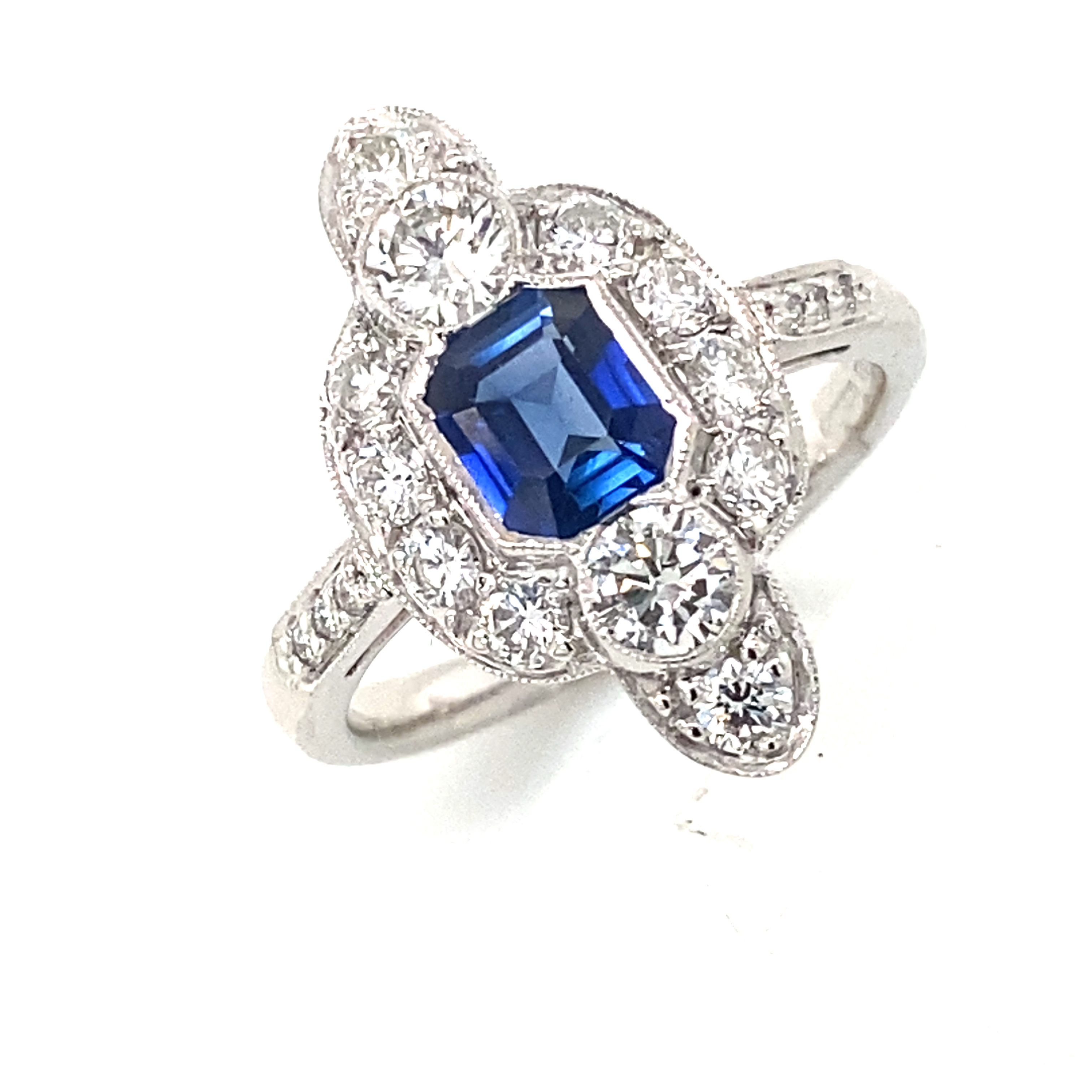 Platinum  Sapphire and Diamond Art Deco Style Ring