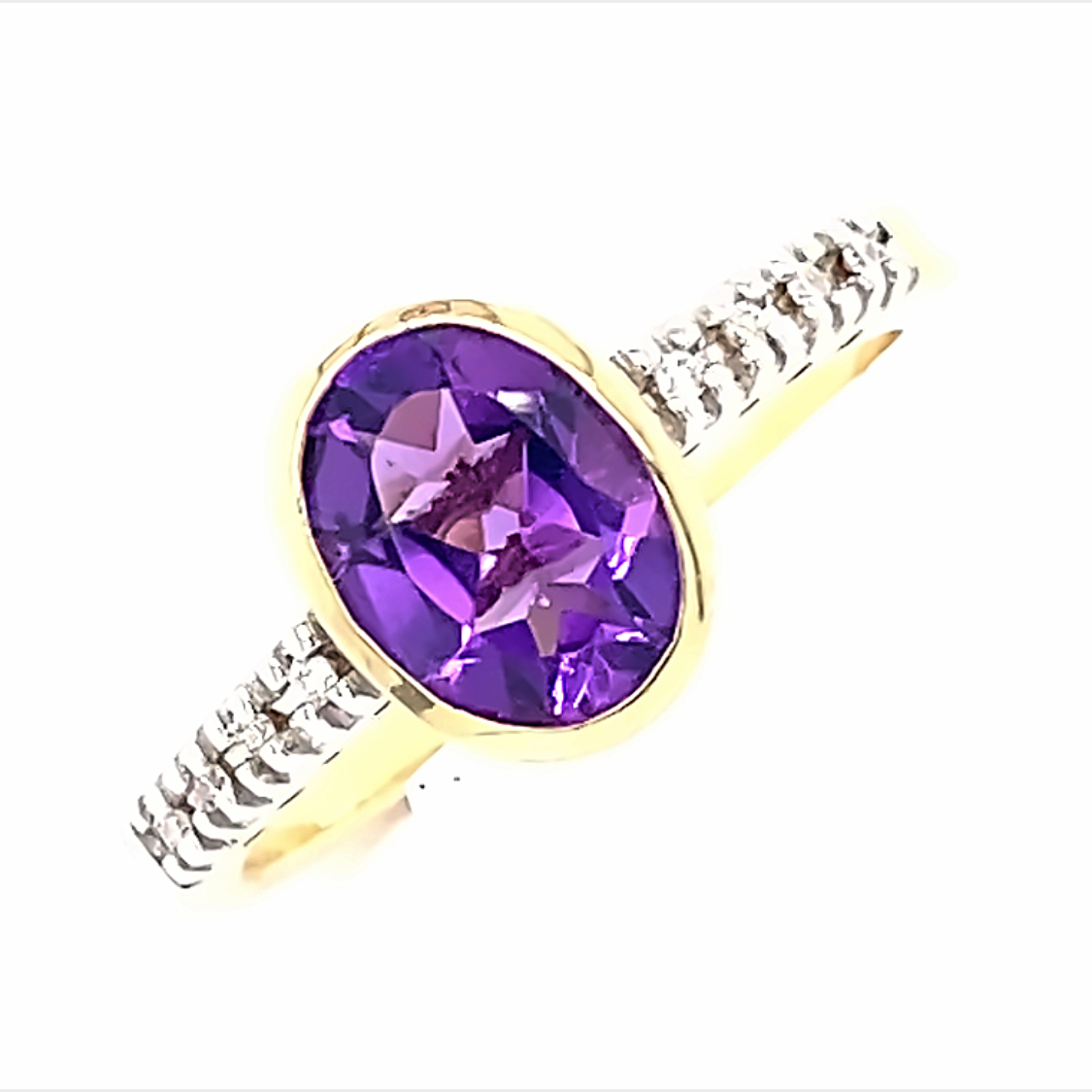 9 Carat Yellow and White Gold Amethyst and Diamond Ring
