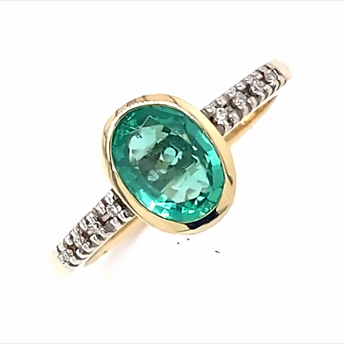 9 Carat Yellow and White Gold Emerald and Diamond Ring