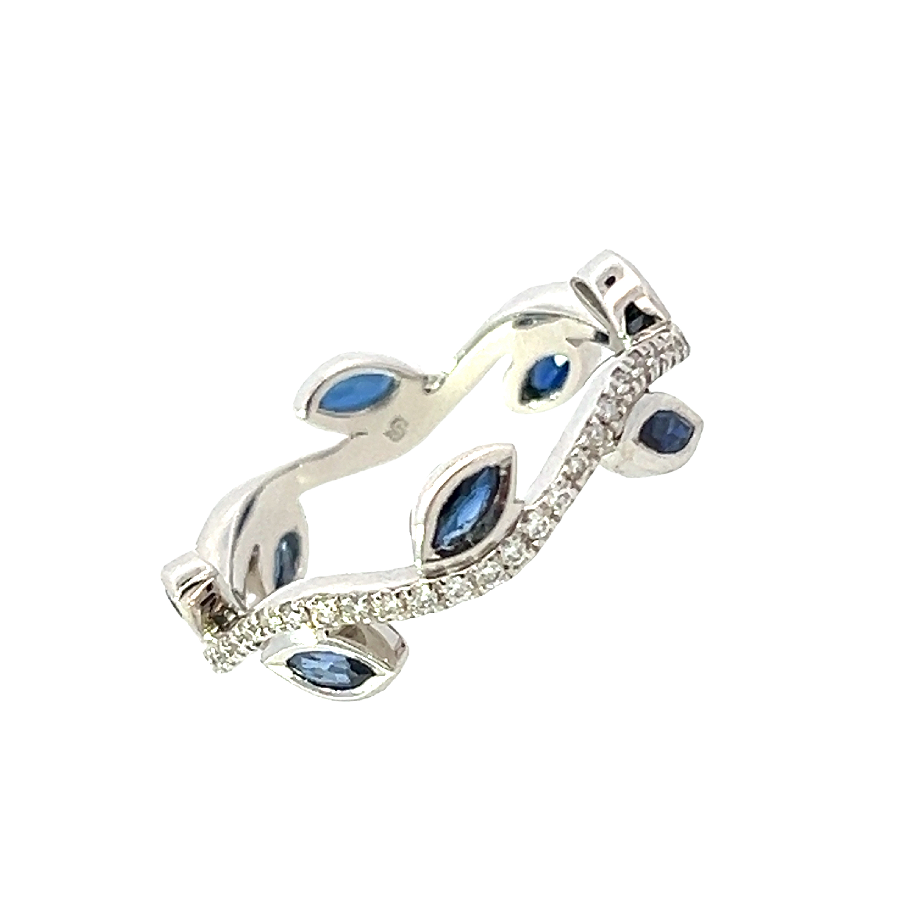18 Carat White Gold Sapphire and Diamond Leaf Eternity Ring