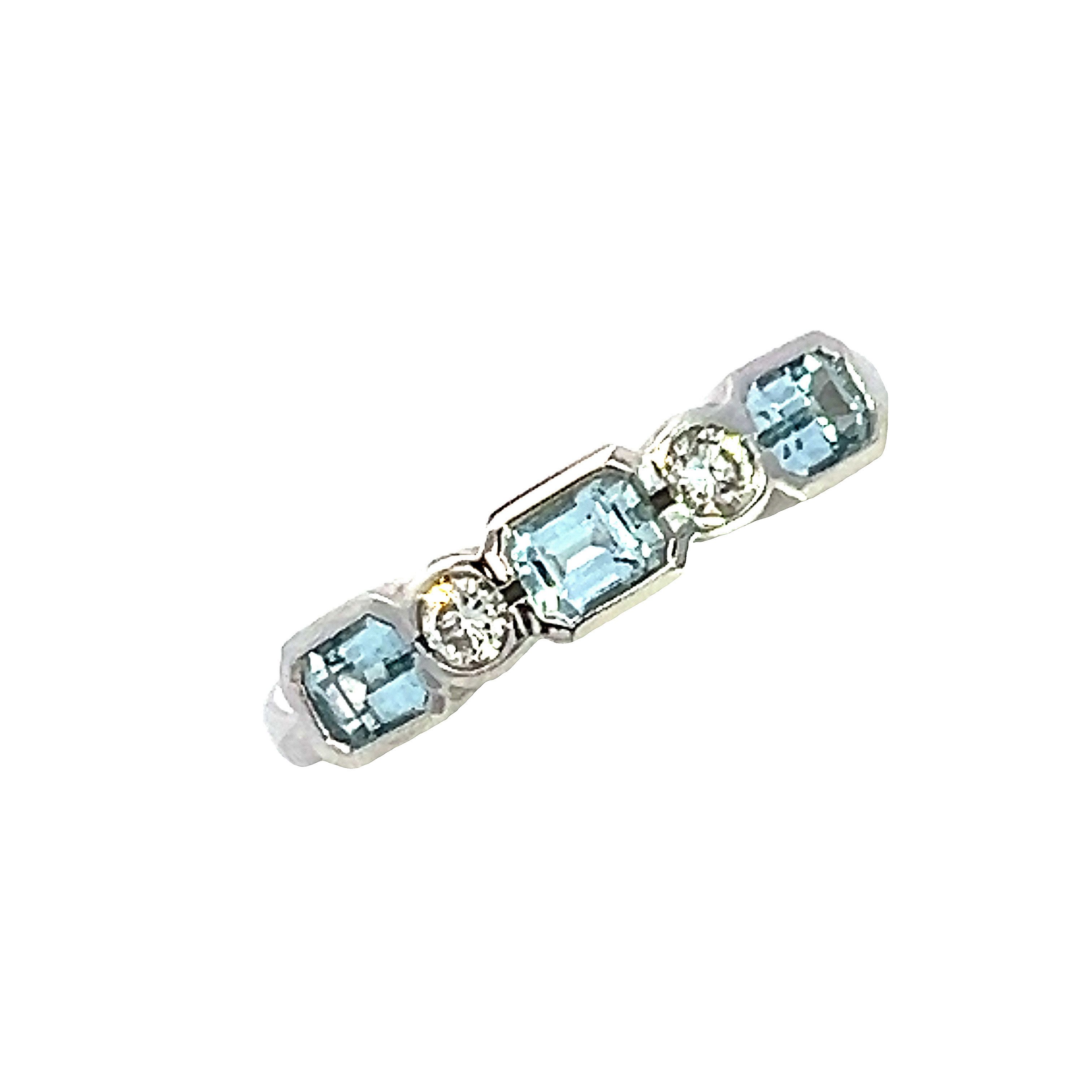 Rub Over Set Aquamarine and Diamond ½ Eternity Ring