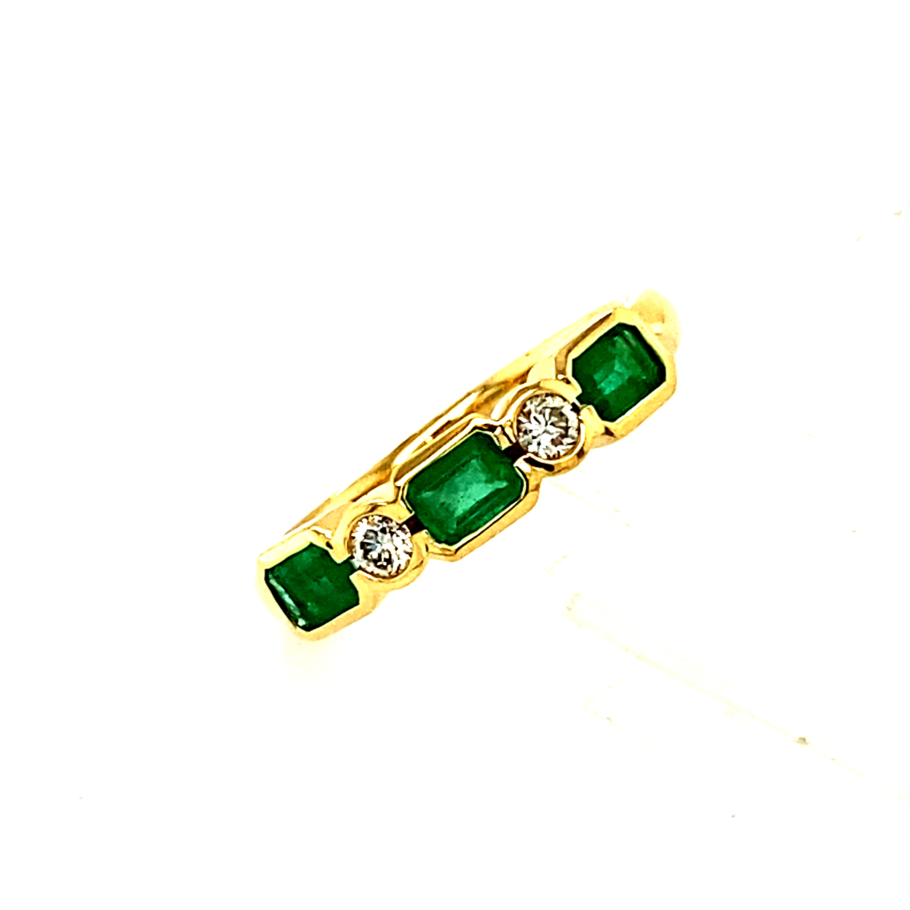 18 Carat Yellow Gold, Emerald and Diamond 1/2 Eternity Style Rin