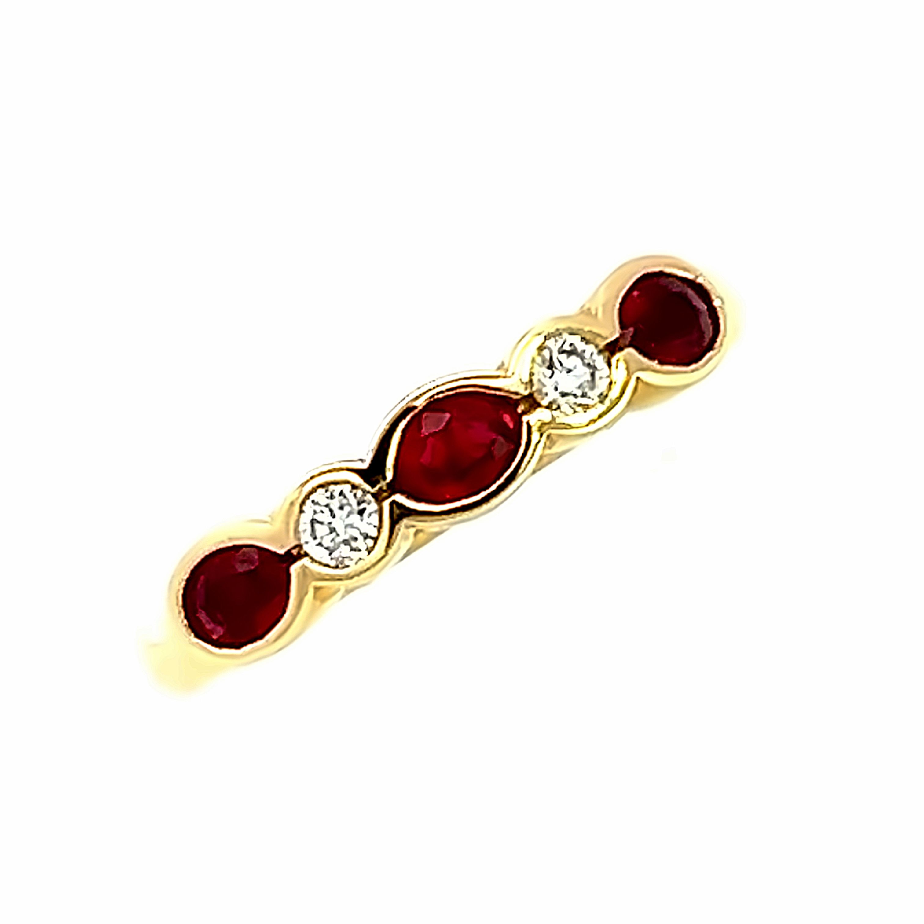 Rub Over Set Oval Ruby and Diamond ½ Eternity Ring