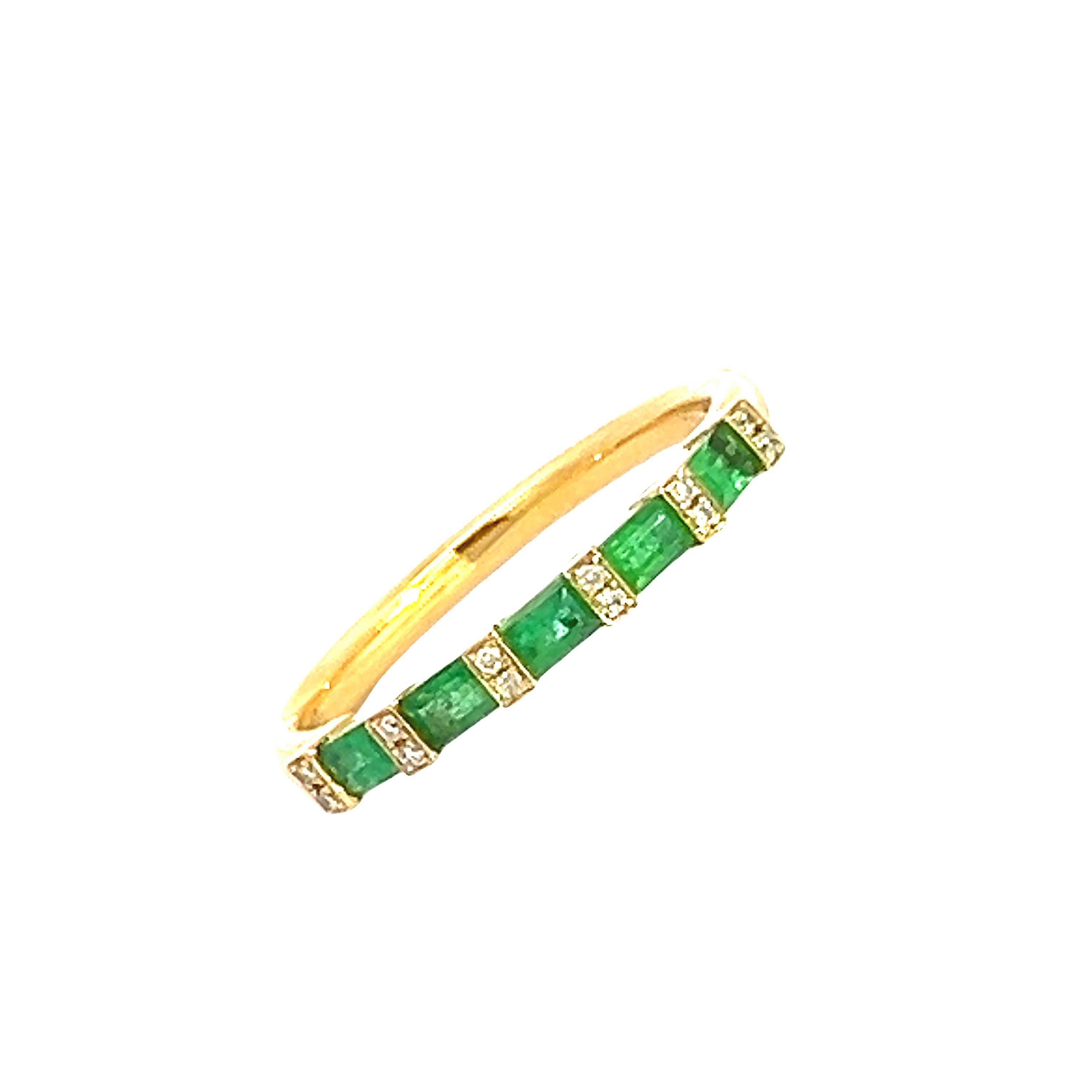 18 Carat Yellow Gold Emerald and Diamond Half Eternity Ring