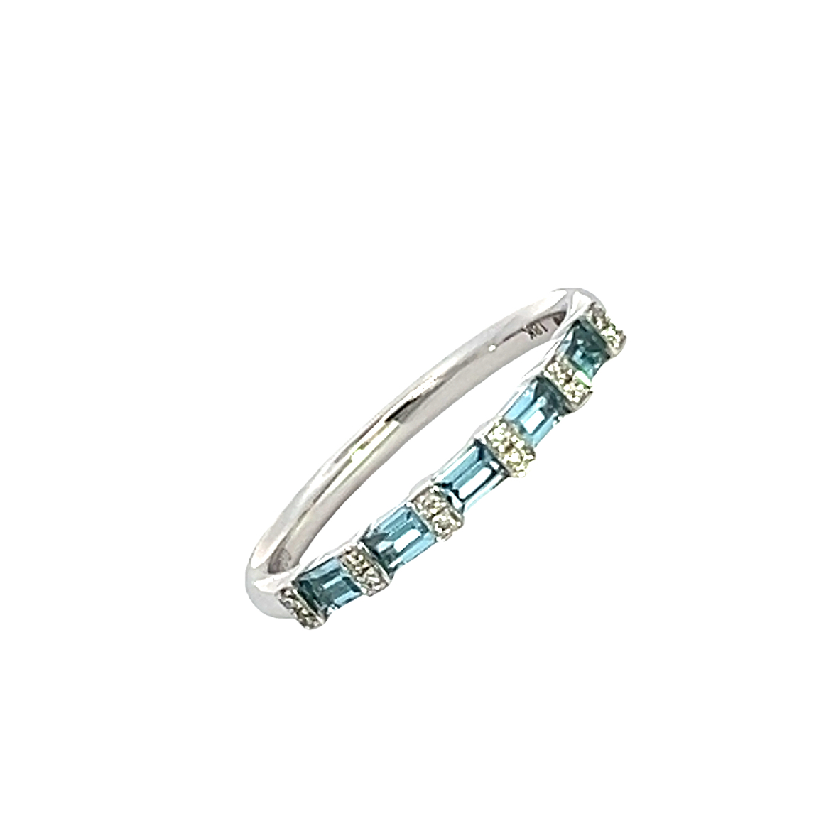 18 Carat White Gold Blue Topaz and Diamond ½ Eternity Ring