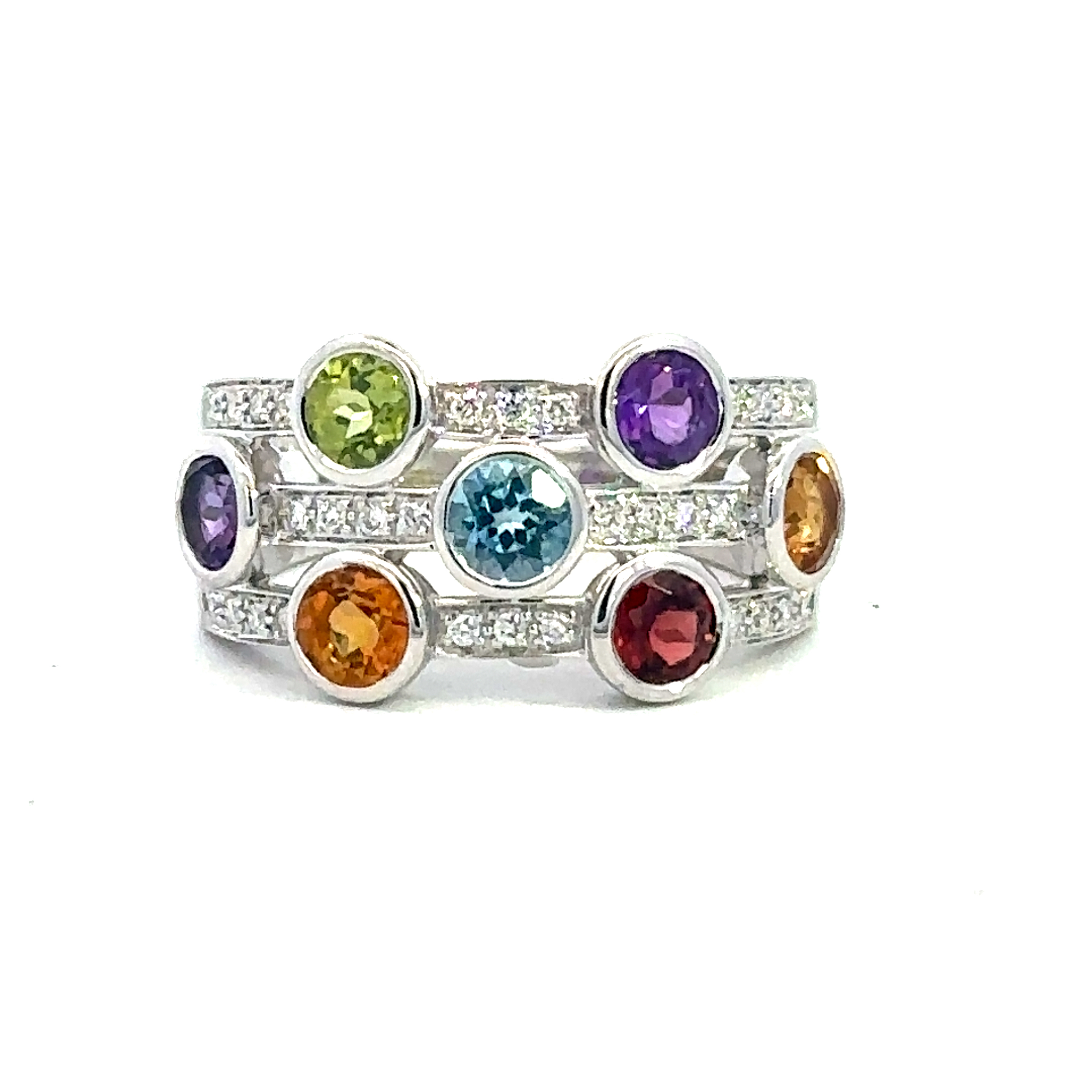 9 Carat White Gold Multi Coloured Diamond Bubble Ring