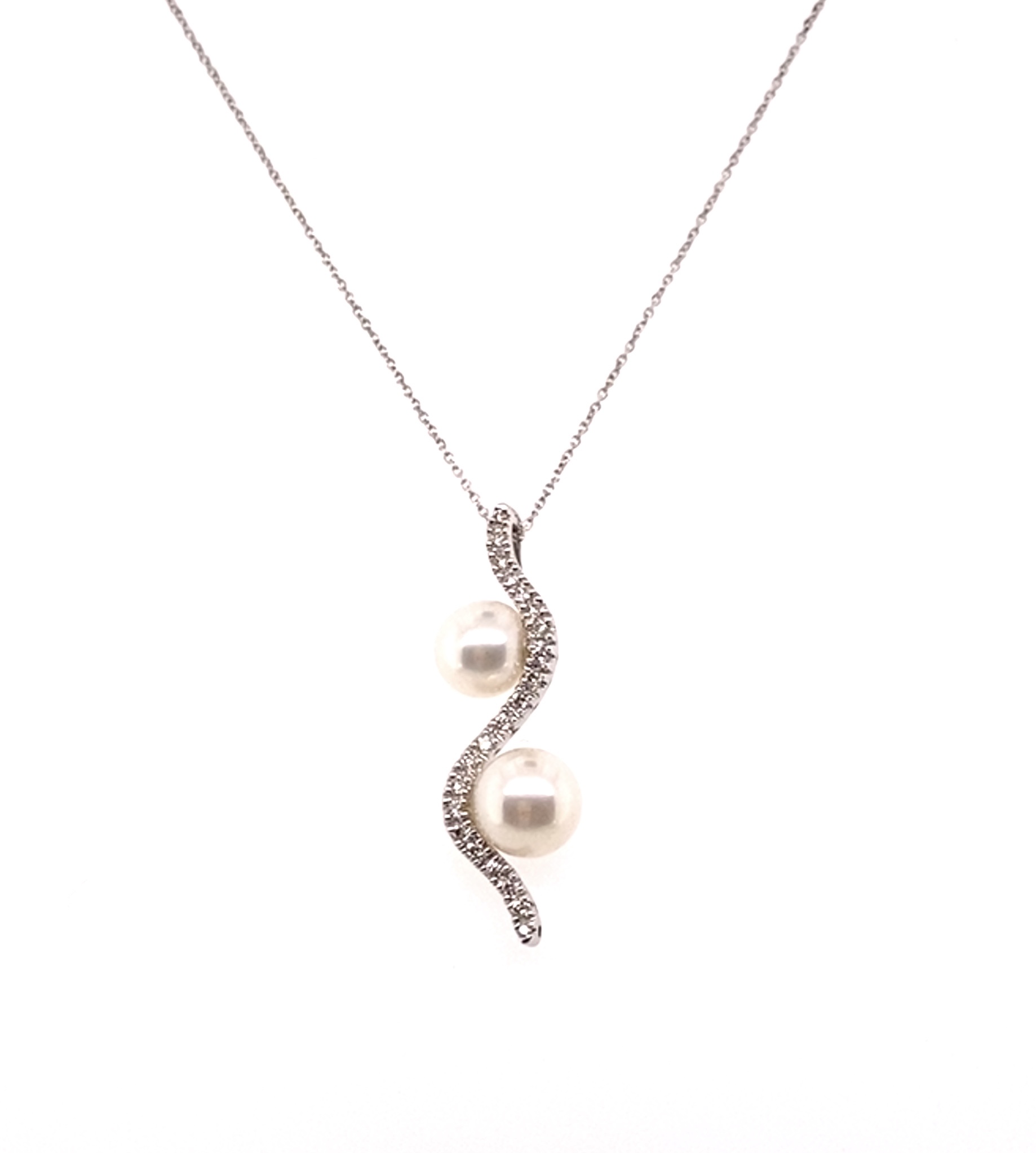 An 18ct White Gold Double Cultured Pearl and Diamond Pendant