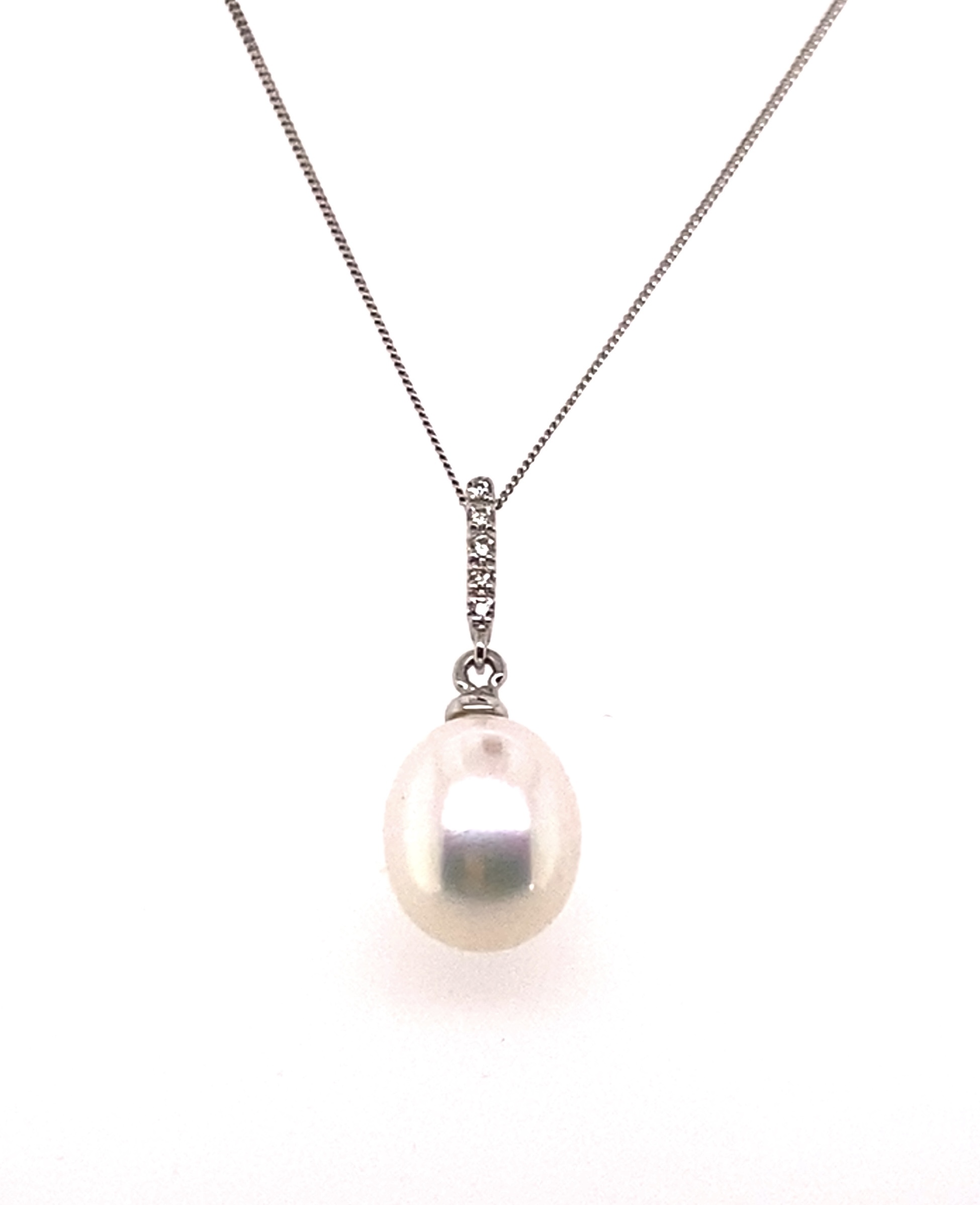A Freshwater Pearl and Diamond Drop Pendant