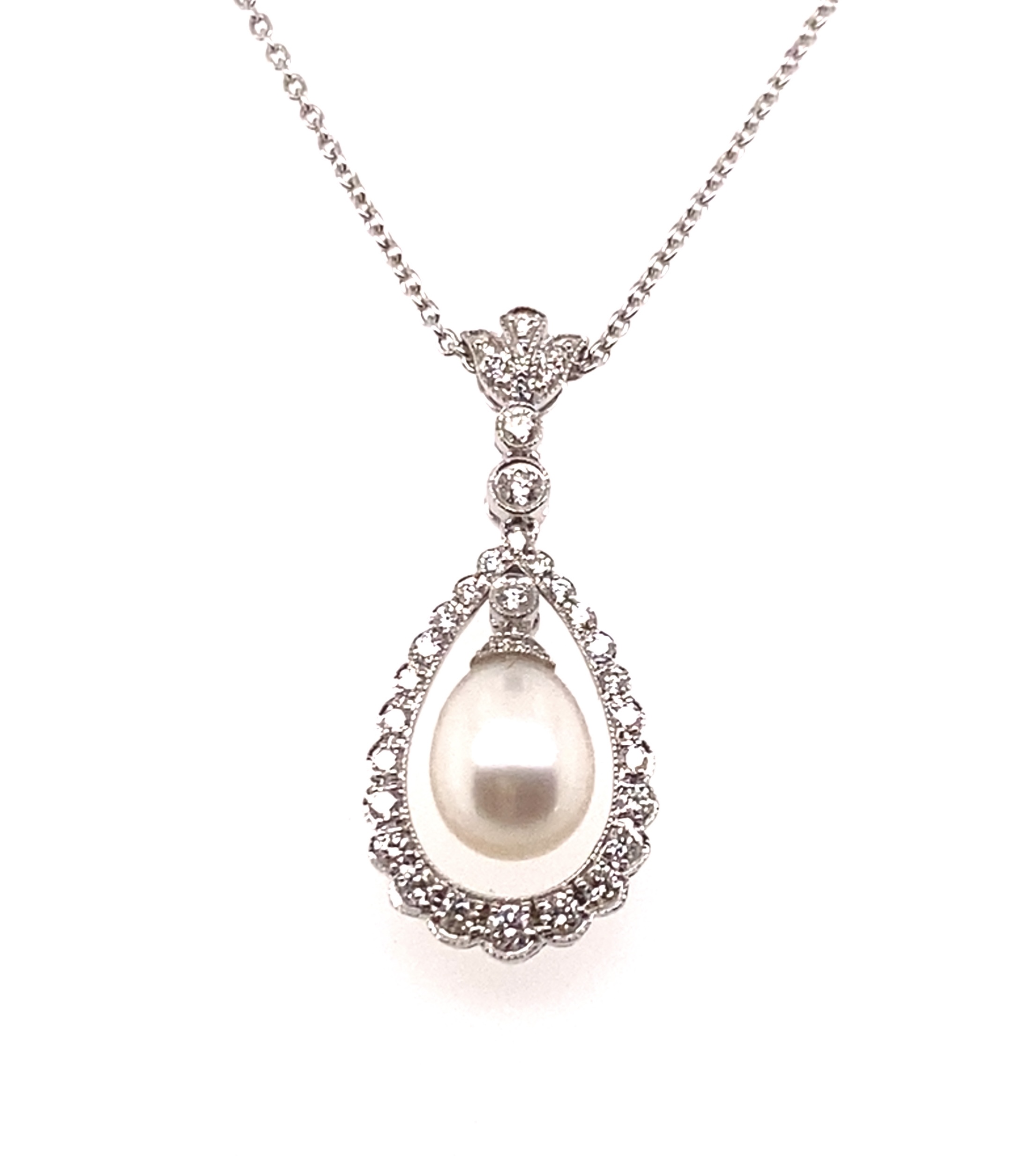 18 Carat White Gold Pearl and Diamond Necklace