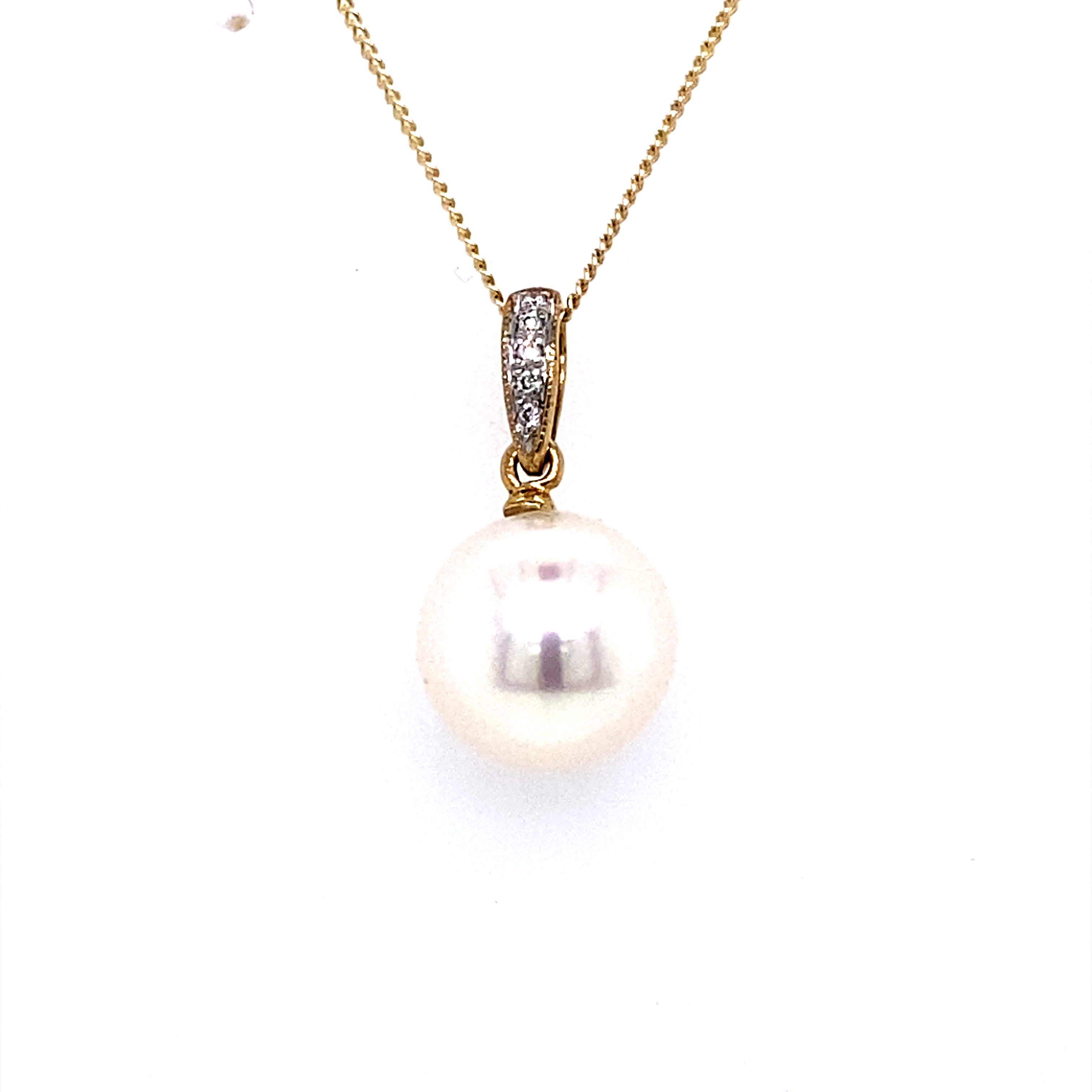 9 Ct Yellow Gold Cultured Pearl and Diamond Pendant