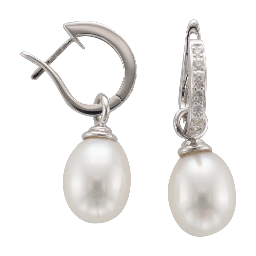 Diamond and Detachable Pearl Drop Earrings - Pearl Earrings - Gemset ...