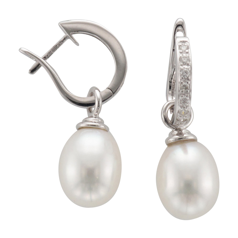 Diamond and Detachable Pearl Drop Earrings Pearl Earrings Gemset