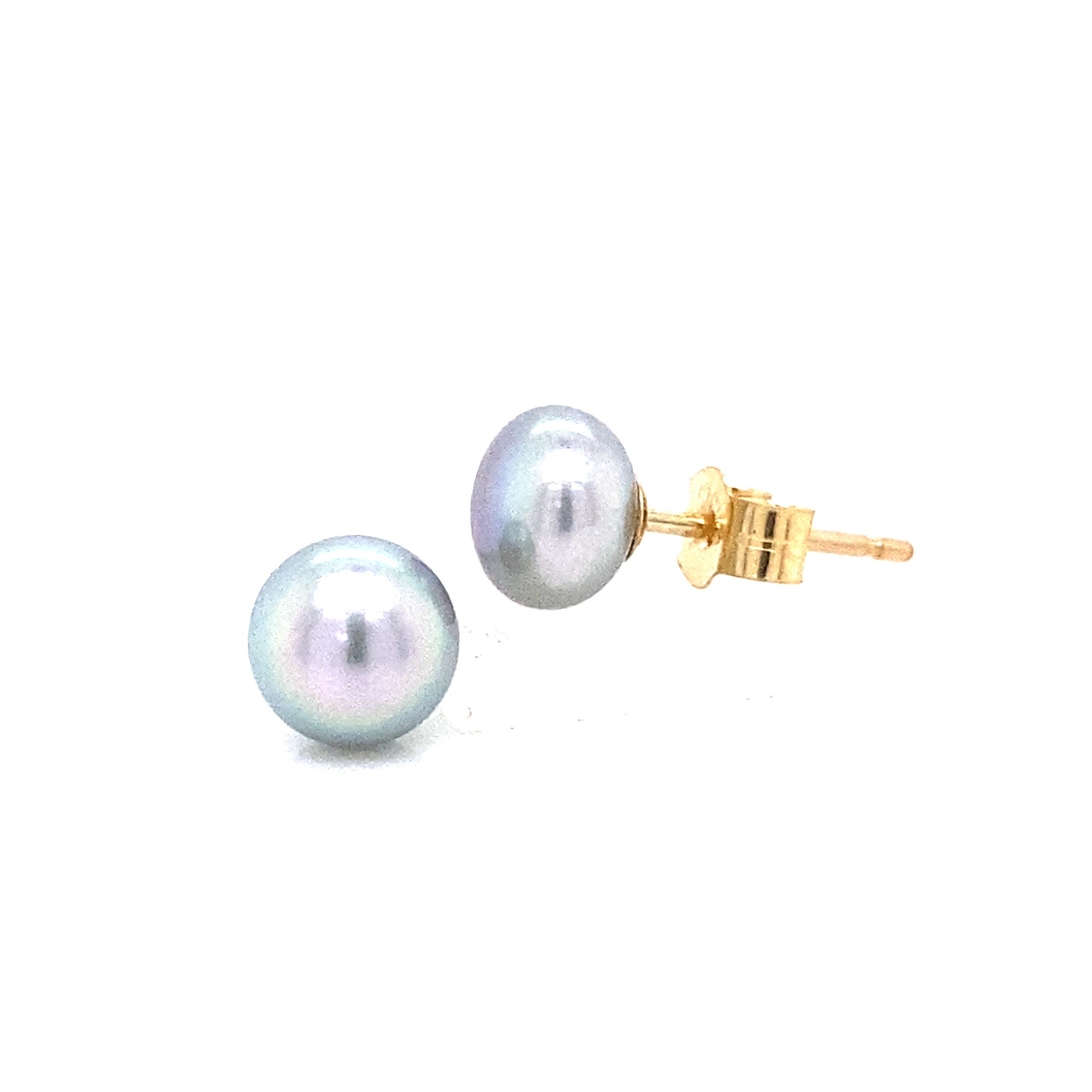 6mm Grey Pearl Studs on 9 Carat Yellow Gold Posts