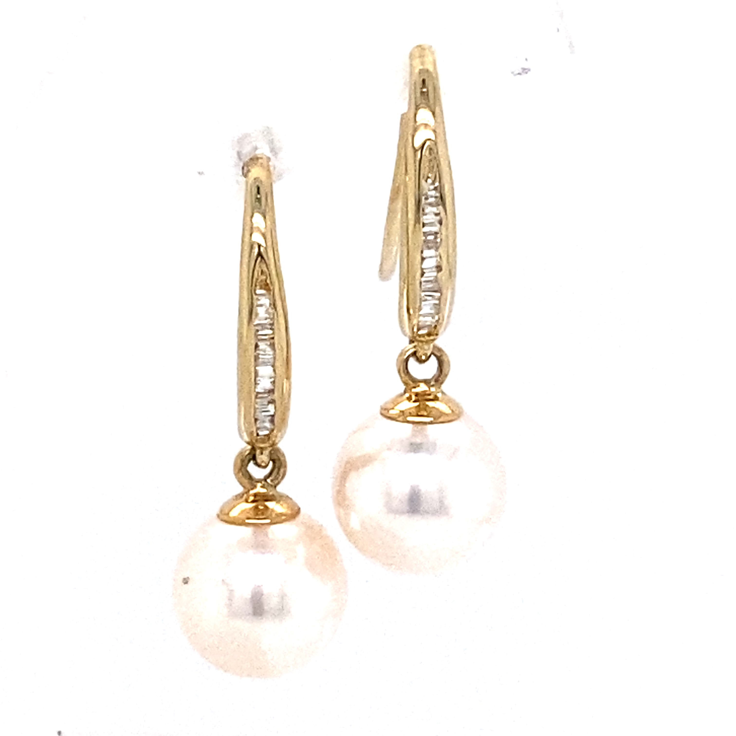 18 Carat Yellow Gold, Cultured Pearl and Diamond Drops