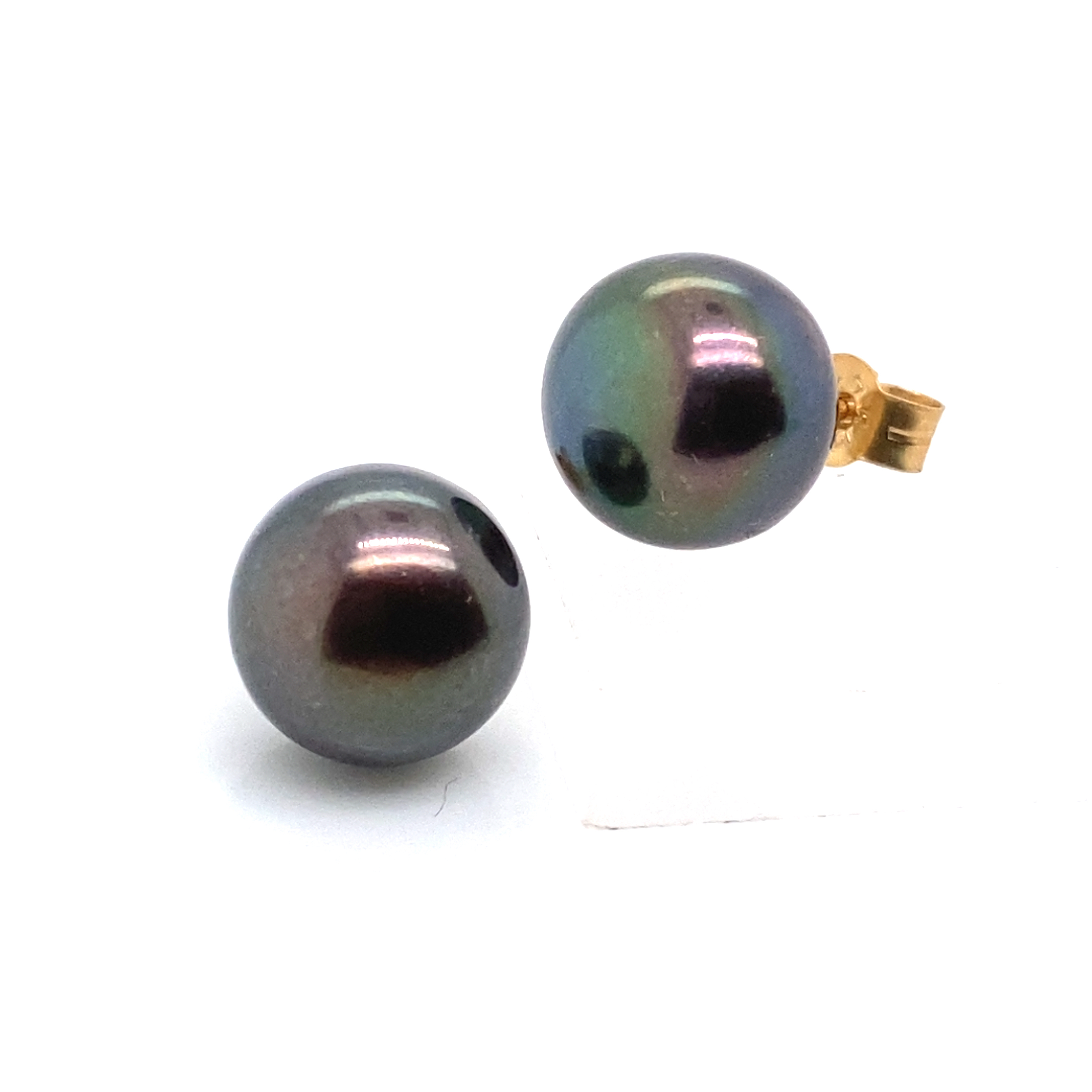 9mm Grey Fresh Water Pearl Studs on 9 Ct Yellow Gold