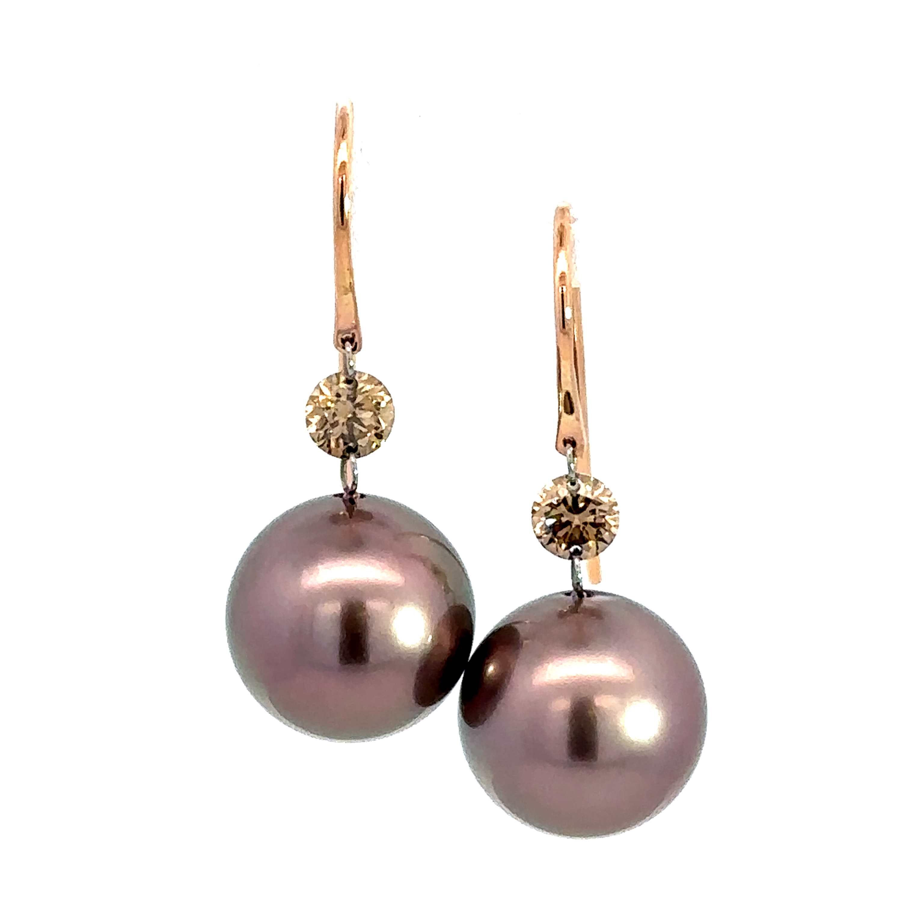 19 Carat Rose Gold Tahitian Pearl and Diamond Drop Earrings