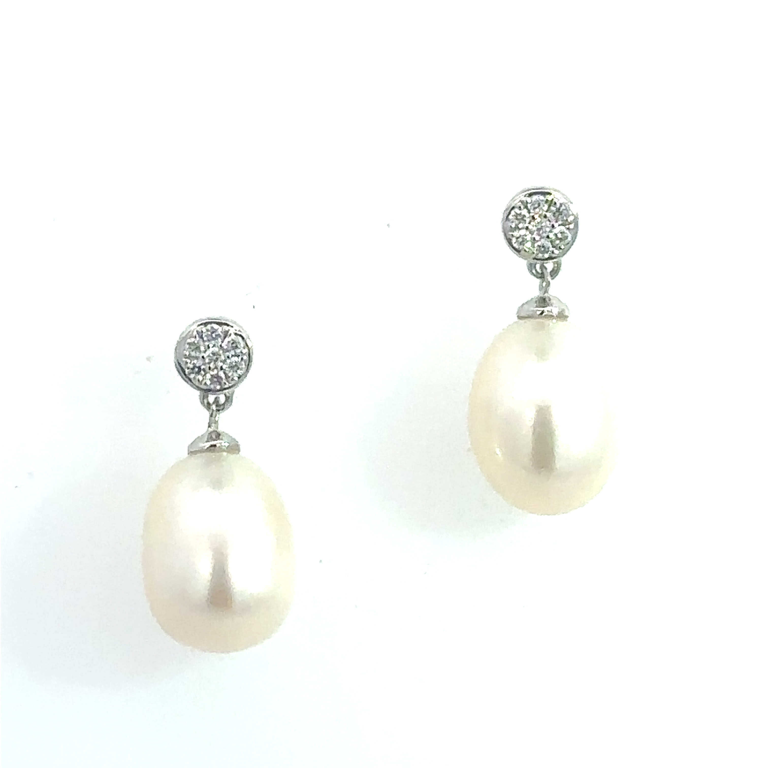 9 Carat White Gold Diamond and Fresh Water Pearl Drops