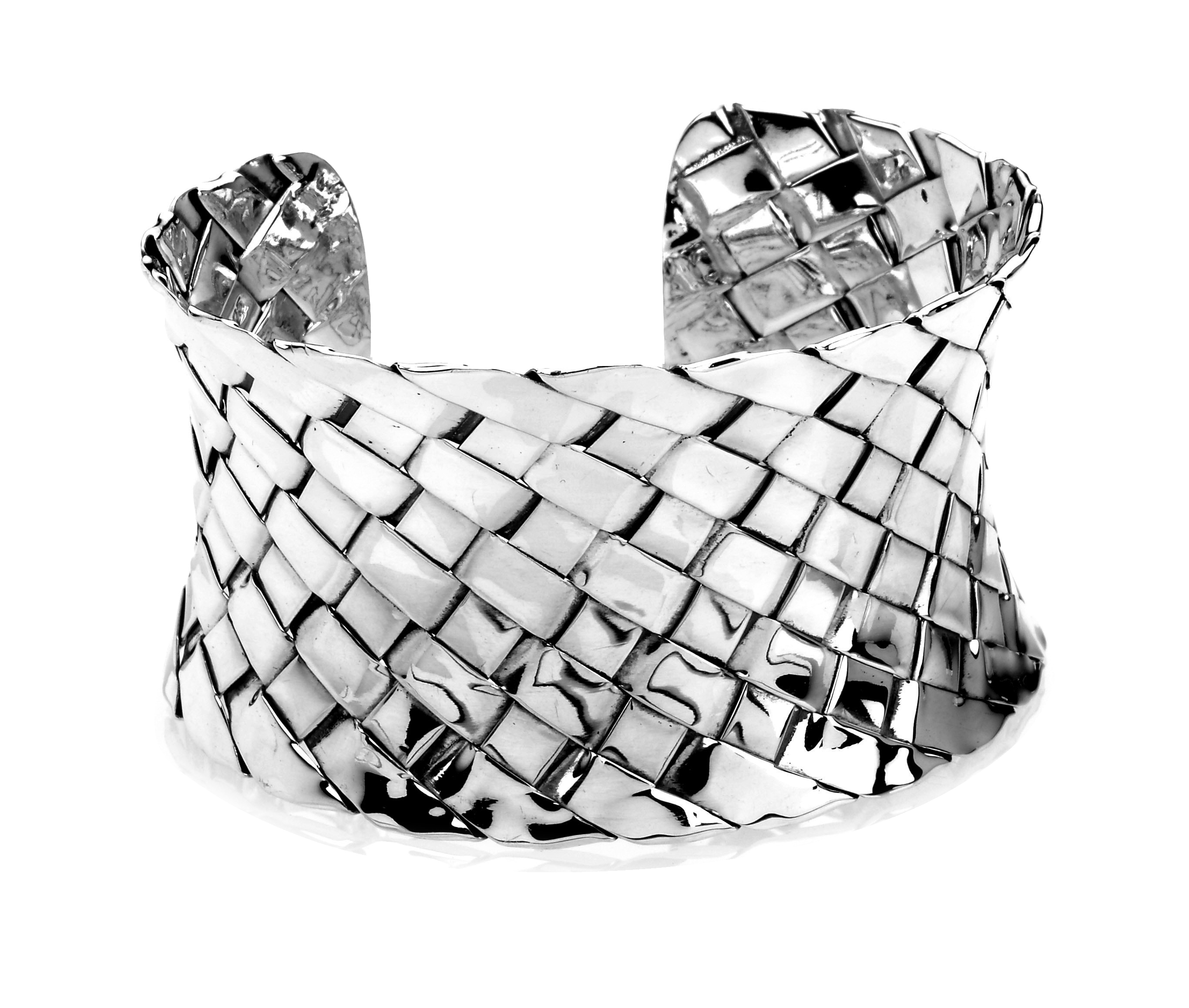 Sterling silver woven 3.5cm wide wrist cuff - Bracelets - Silver Jewellery