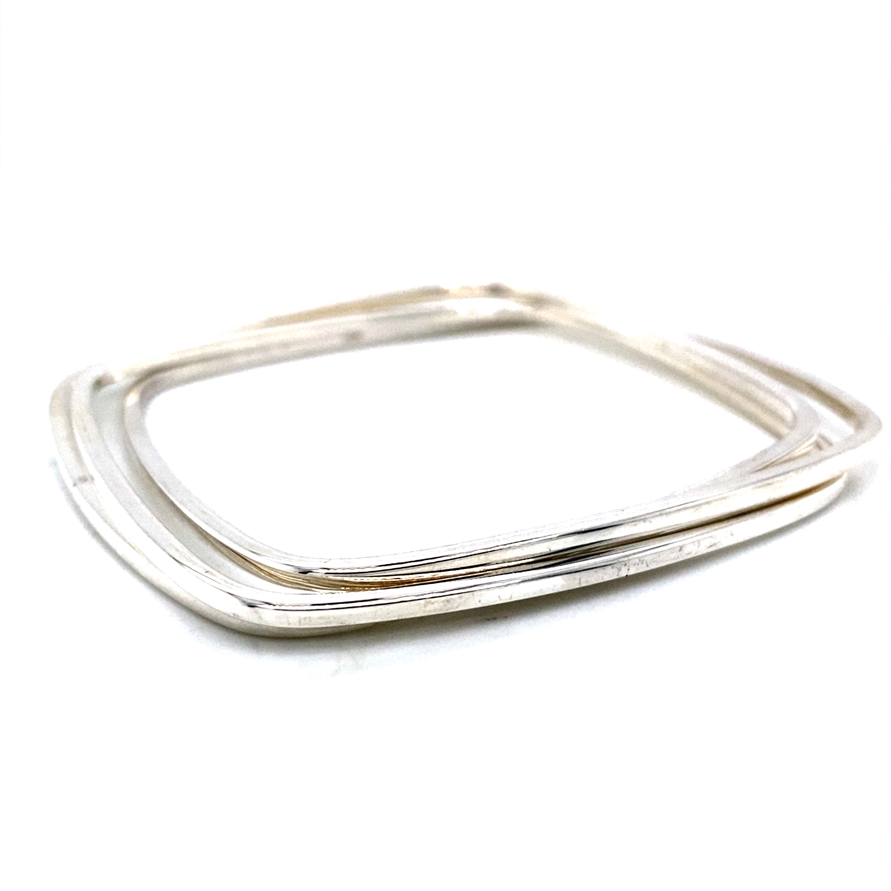 Square Tripple Russian Wedding Style Silver Bangle