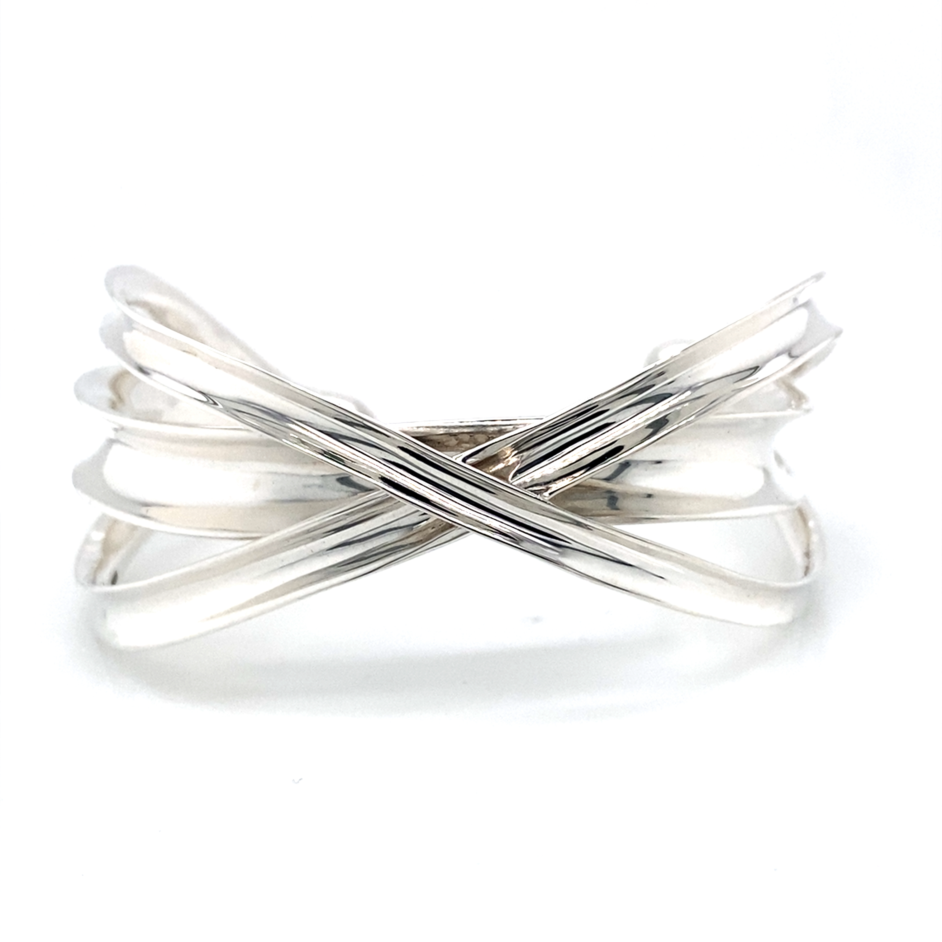 Silver Tripple Concave Cross Over Bangle