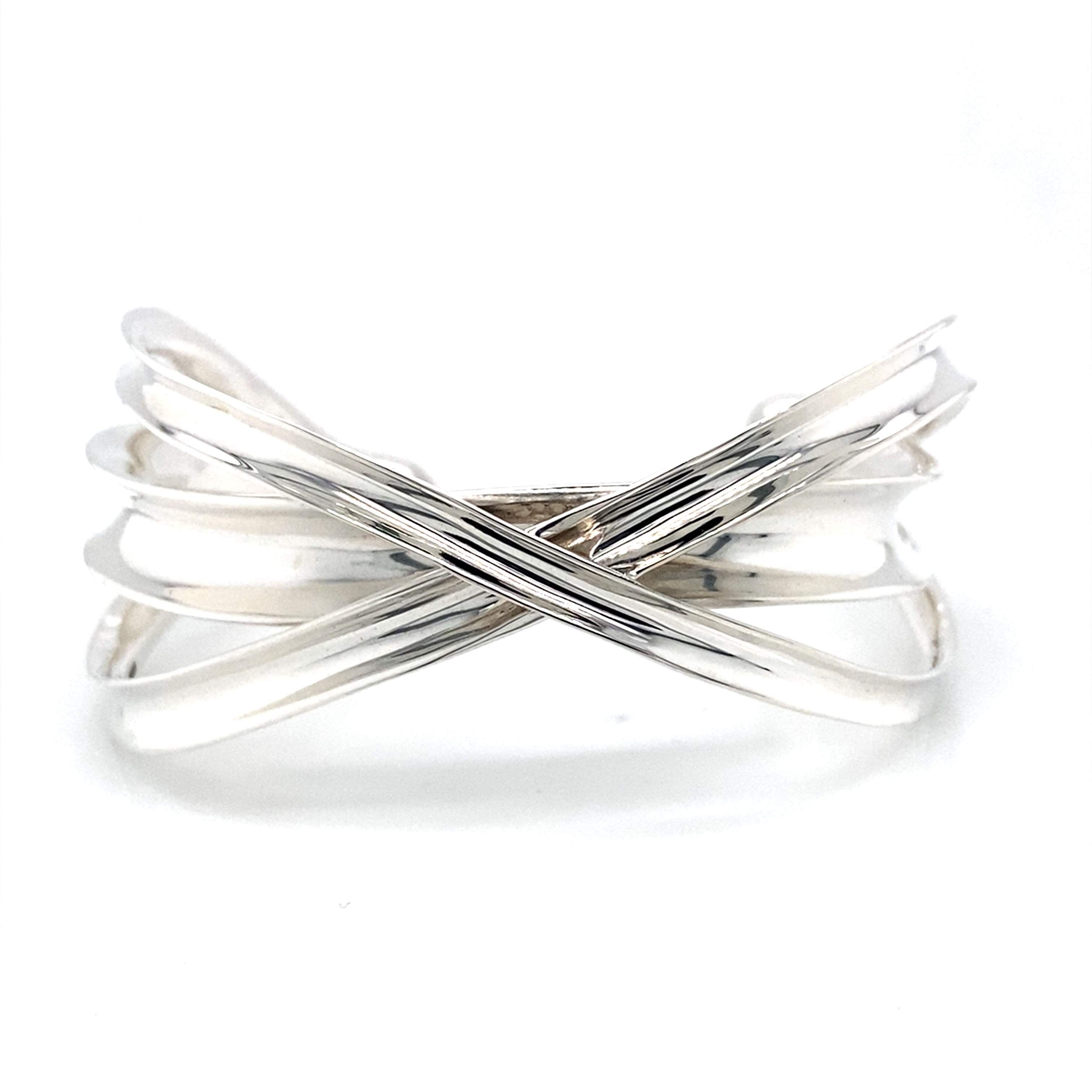 Silver Triple Concave Cross-Over Bangle