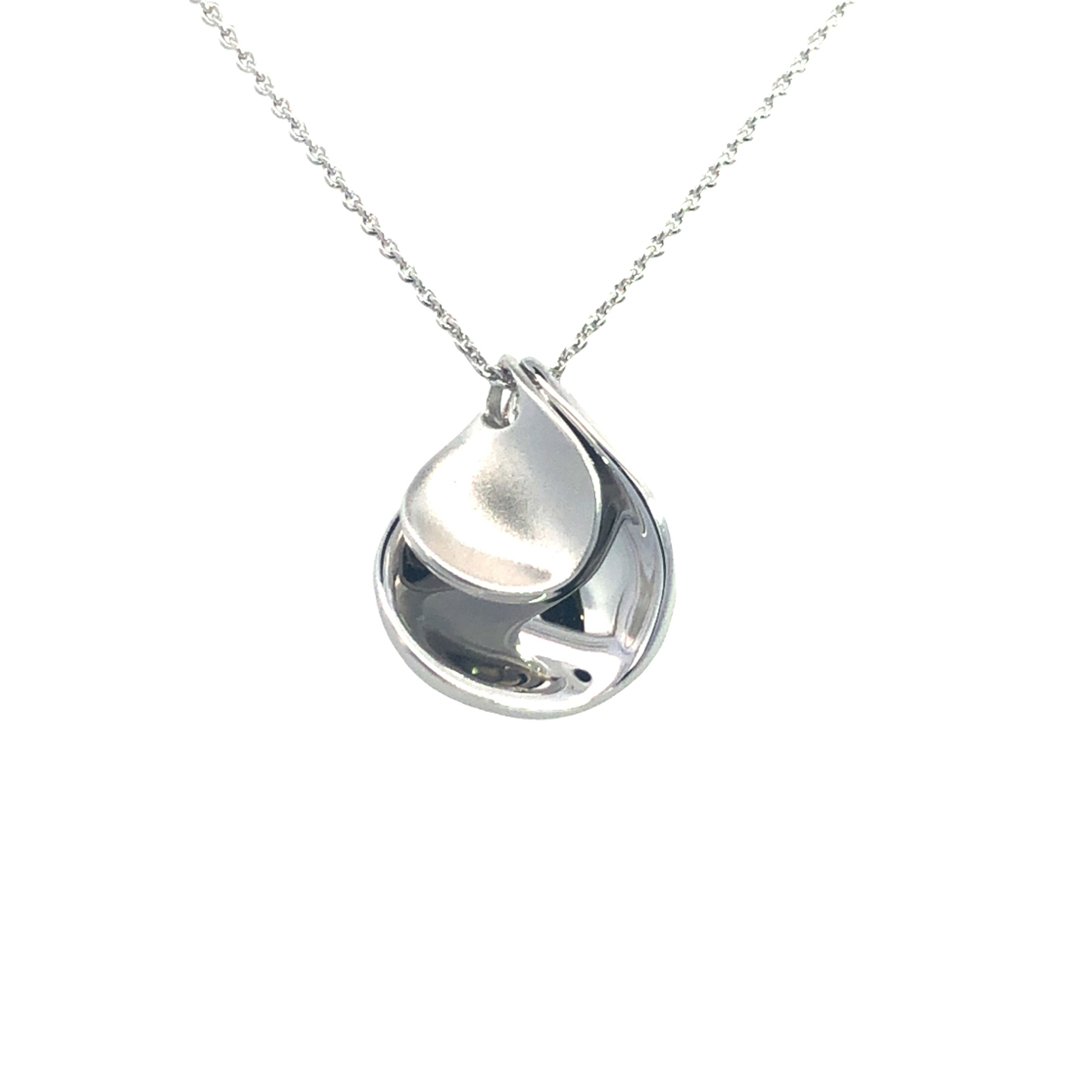 Silver Satin and Polished Petal Pendant