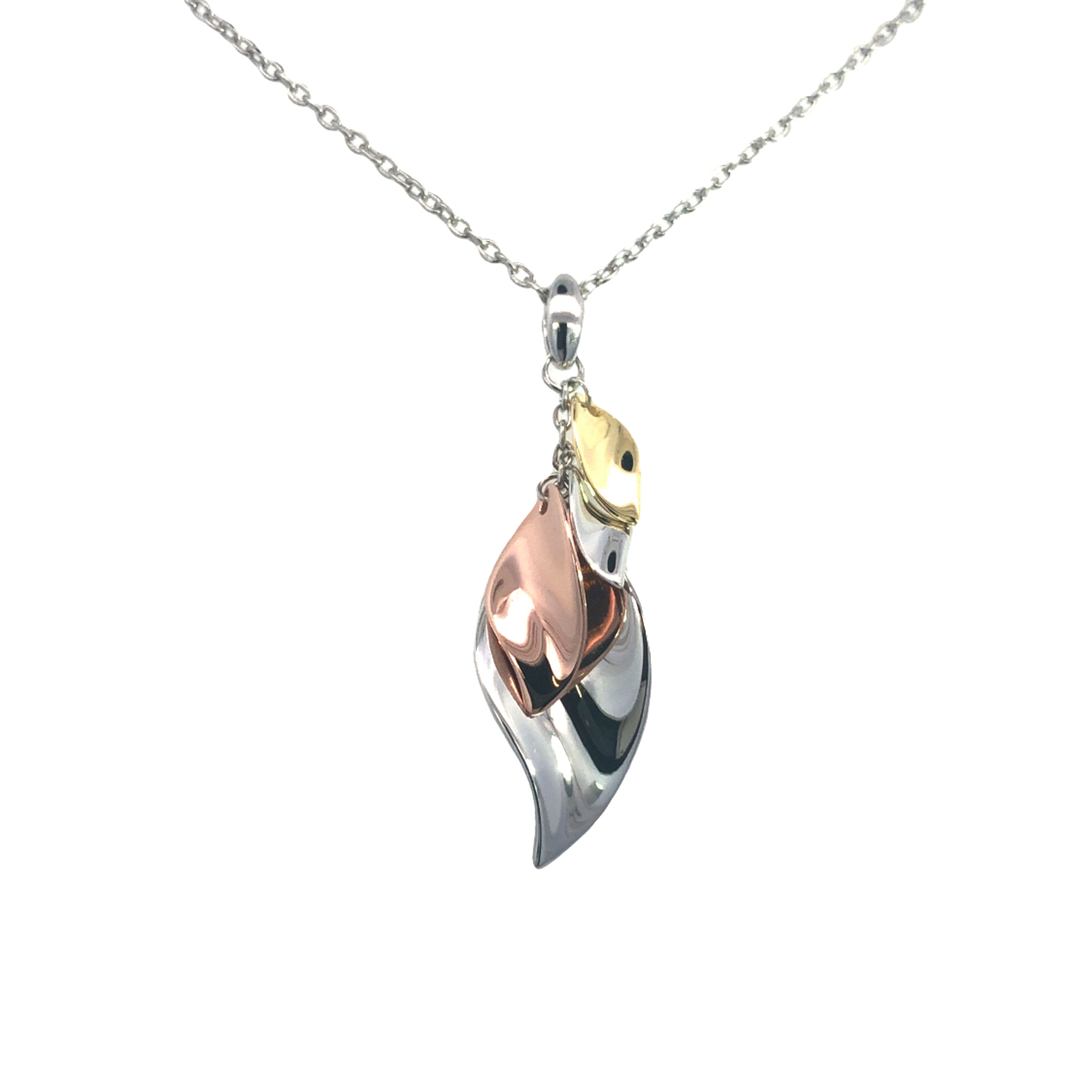 Silver/Yellow/Rose Gold Plate Triple Leaf Drop Pendant