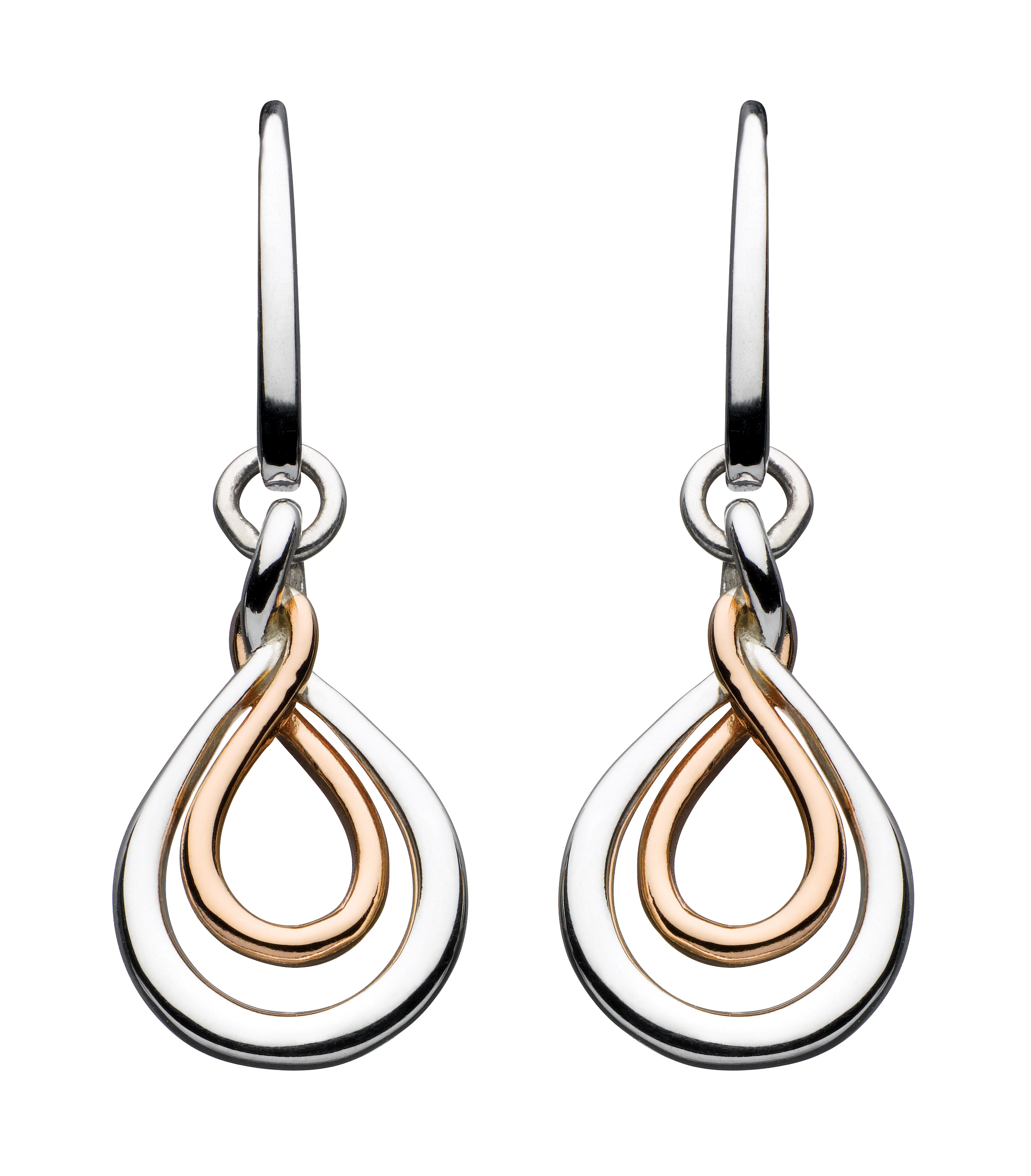 Sterling Silver and Rose Gold Plated Double Twist Earrings - Earrings - Silver Jewellery