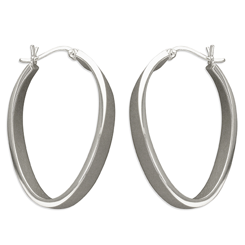 Sterling silver hinged oval flat shaped hoop earrings Earrings