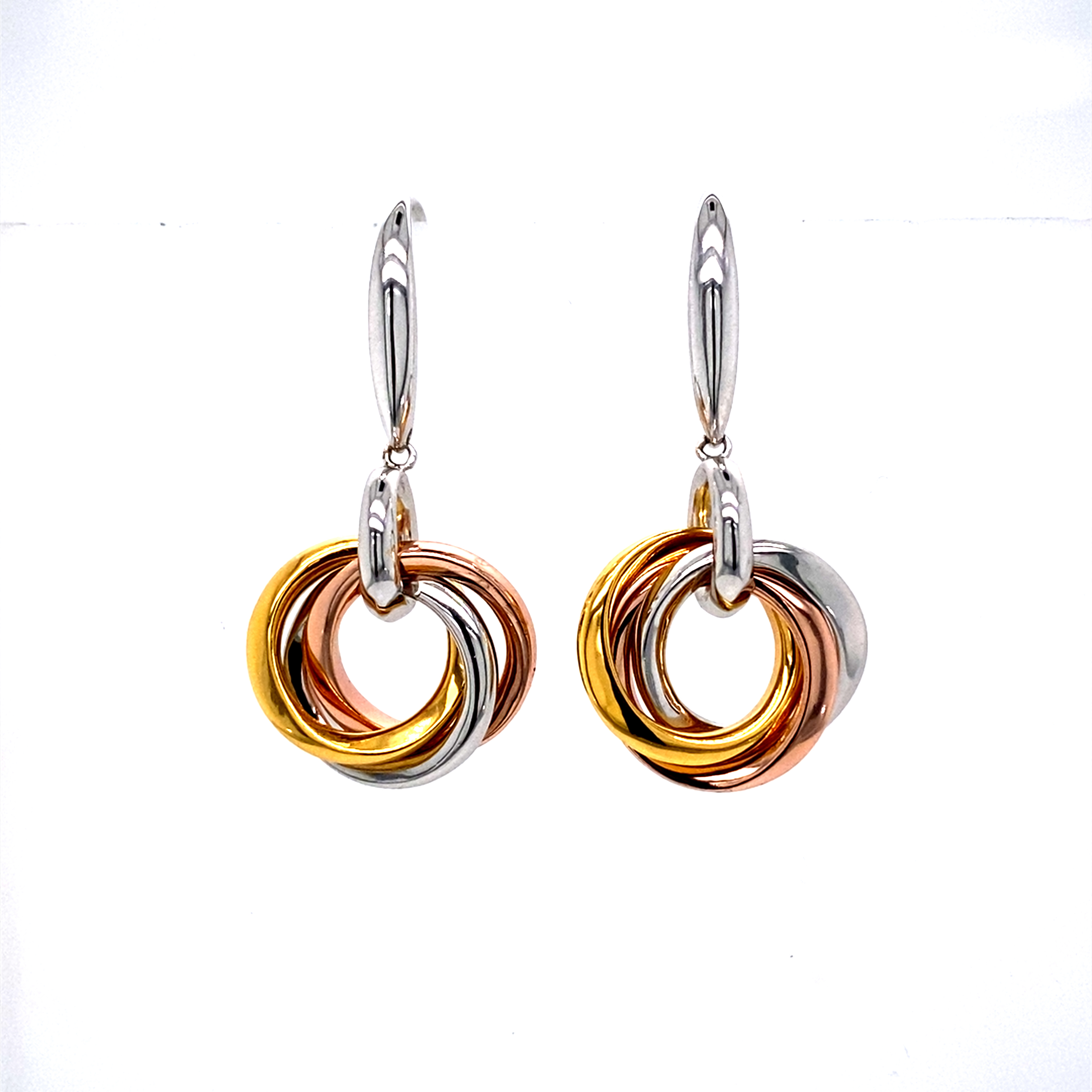 Silver Tri Coloured Circle Drop Earrings