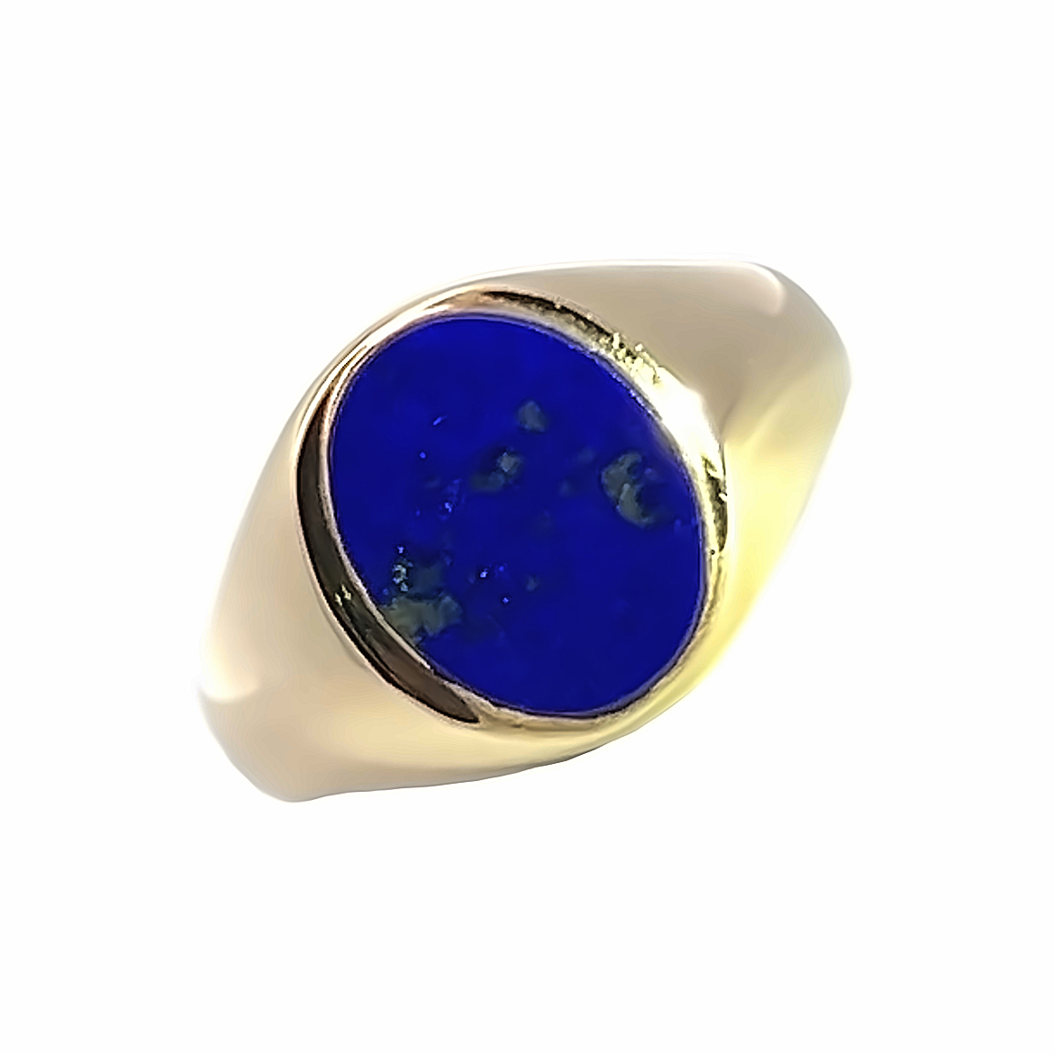 9 Carat Yellow Gold Oval Signet with Lapis Lazuli Face 10 x 8mm