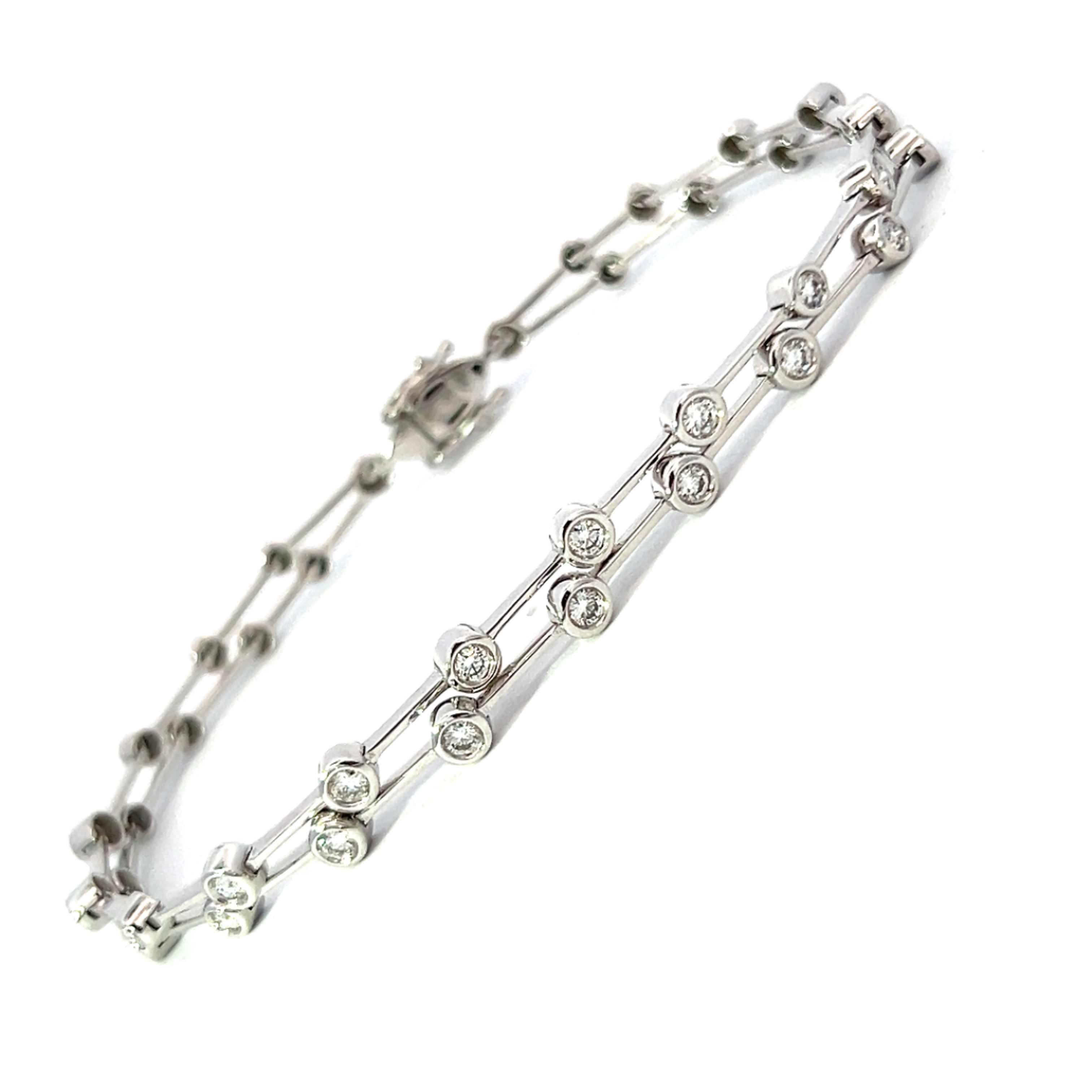 18 Carat White Gold and Diamond Double Bubble Bracelet