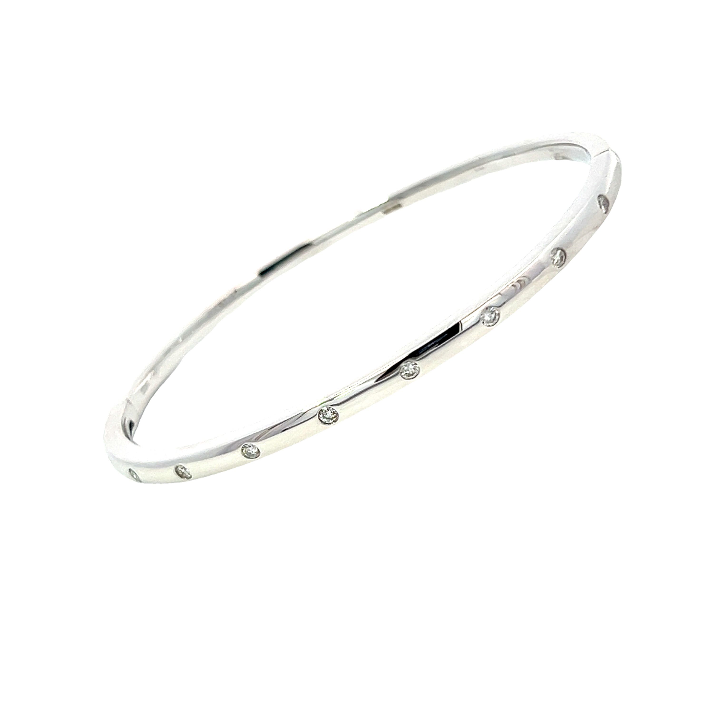 18 Carat White Gold and Diamond Flush Set Bangle 0.27 Carats