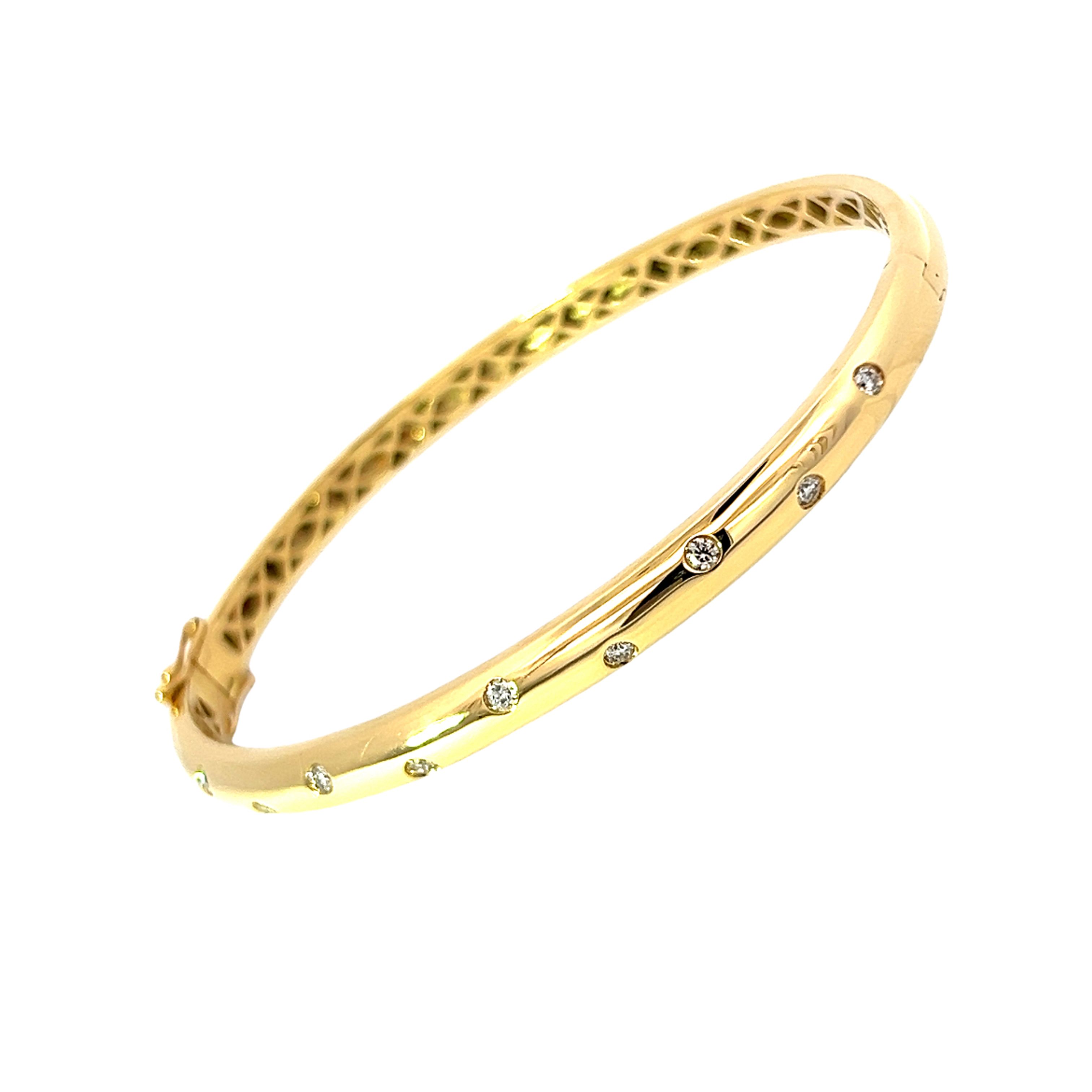 18 Carat Yellow Gold Flush Set Hinged Bangle 0.30 GVS