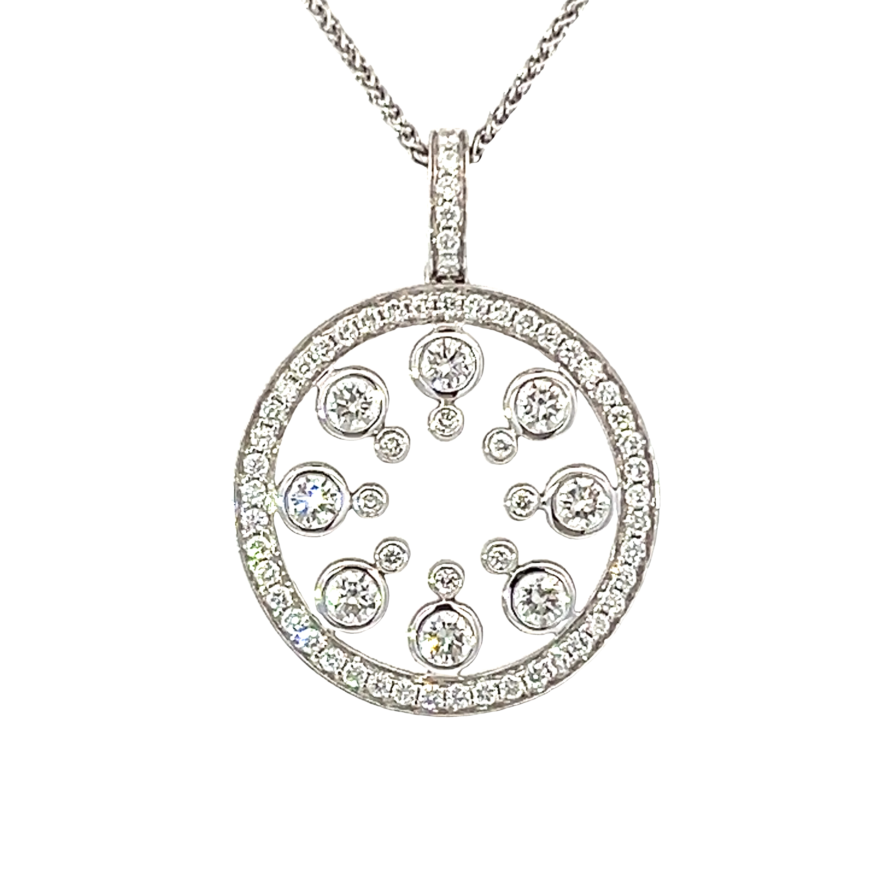 18 Carat White Gold Diamond Circle Design Pendant  - 1.00 Carats