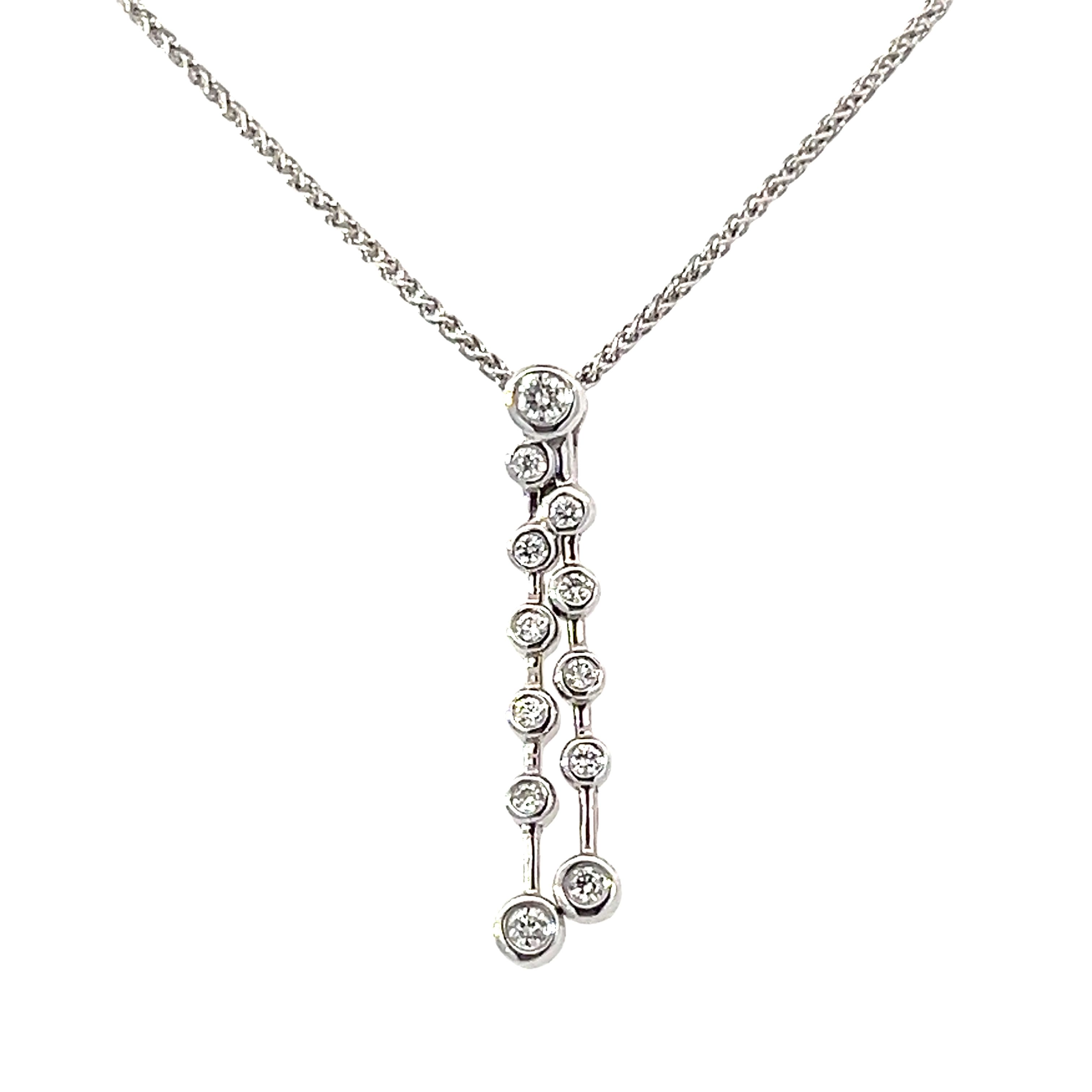 A Double Drop Diamond Bar Pendant in 18ct white gold