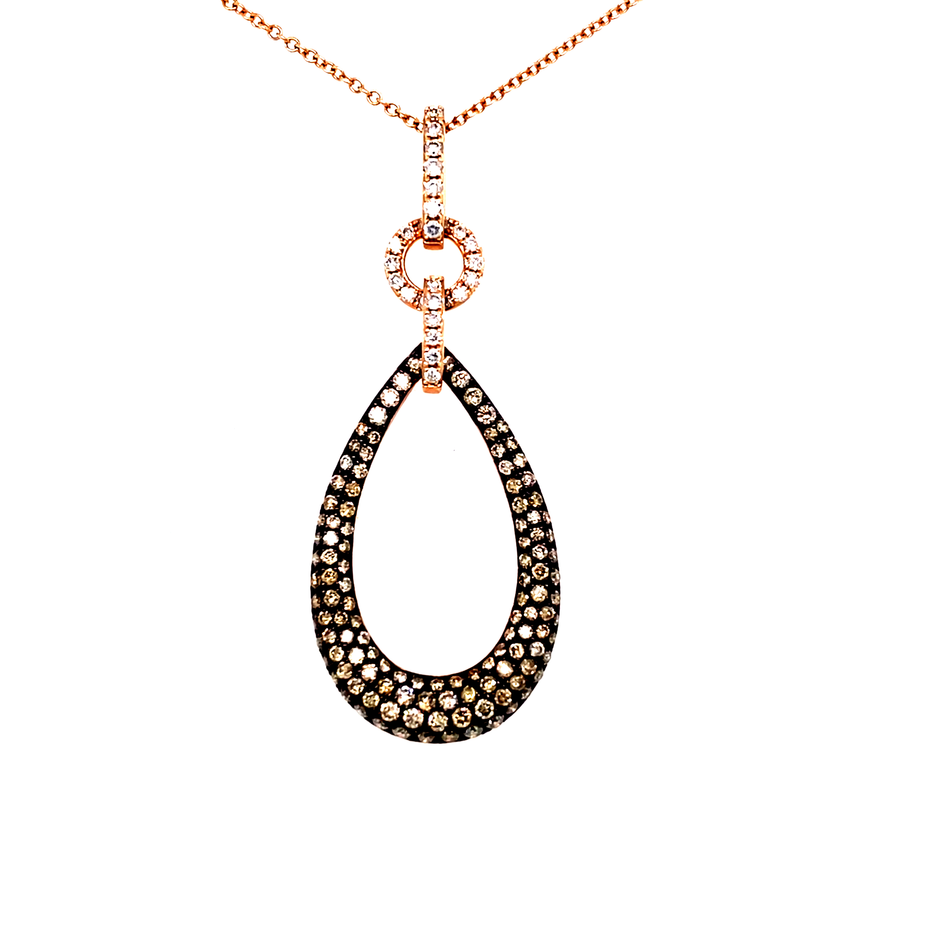 14ct Rose Gold and Cognac Diamond Open Teardrop Pendant