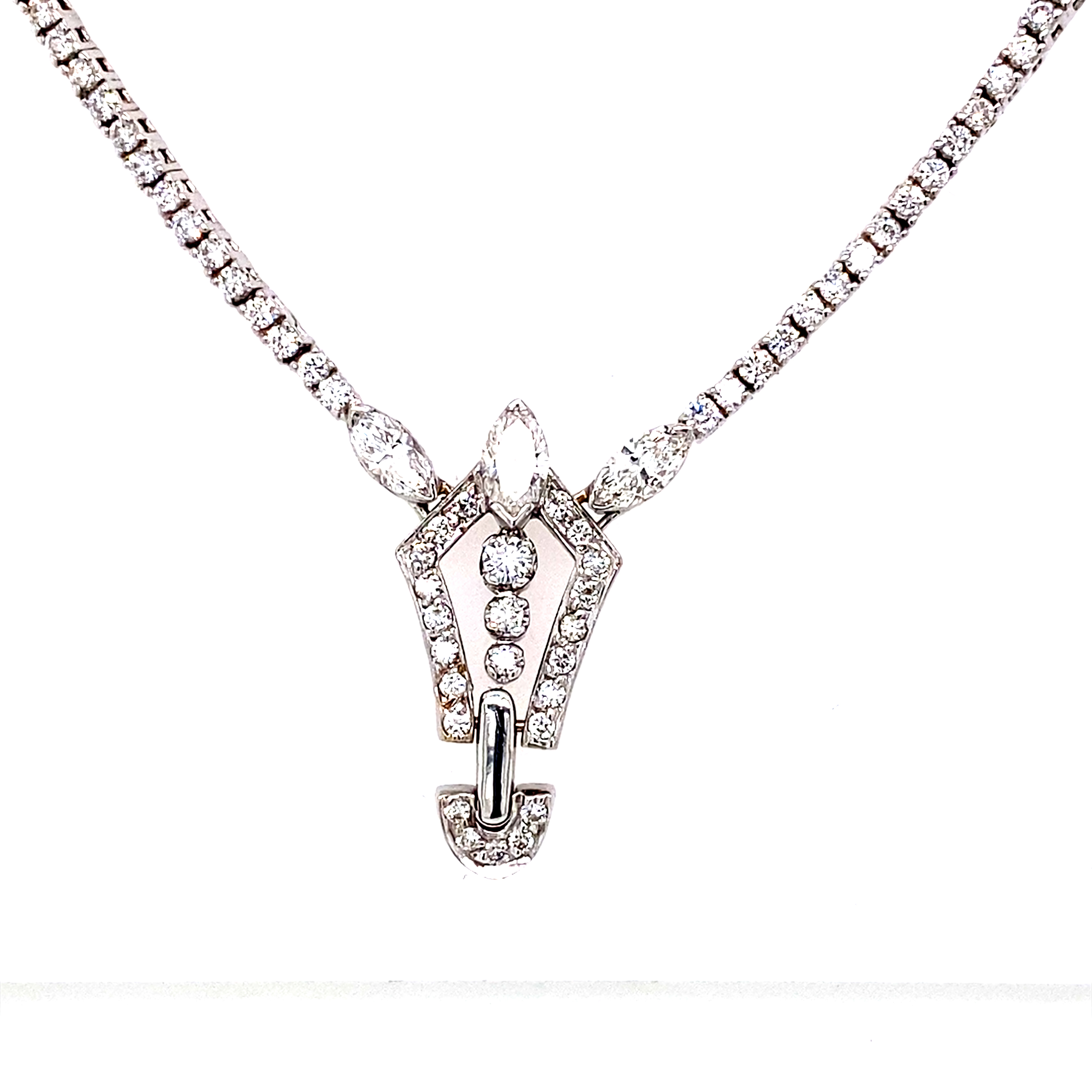 18 Carat White Gold and Diamond Deco Style necklet