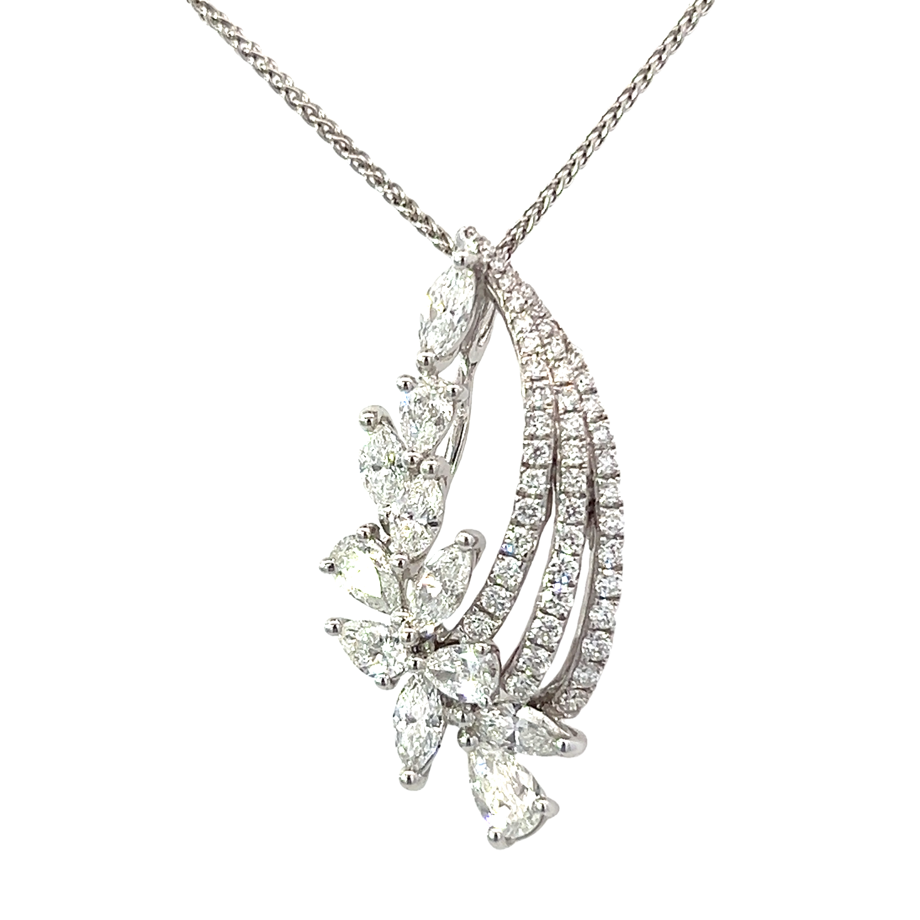 18 Carat White Gold and Diamond Floral 'Shooting Star' Pendant