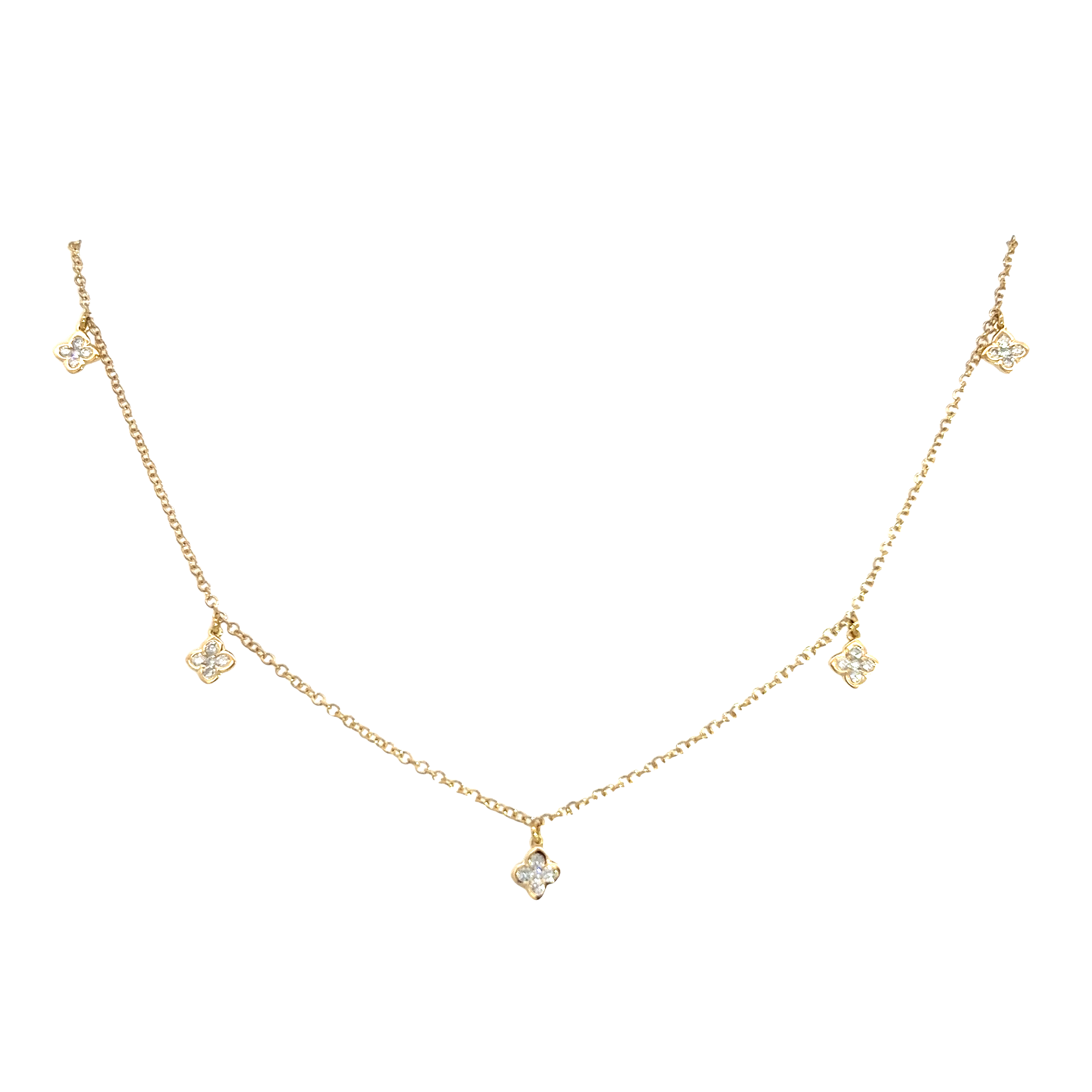 18 Carat Yellow Gold and Diamond Flower Section Necklace